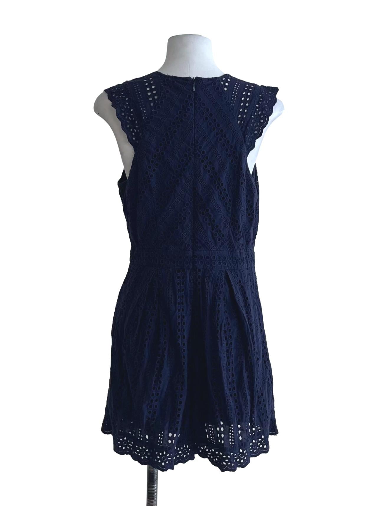 Navy Blue Jewel Neckline Romper