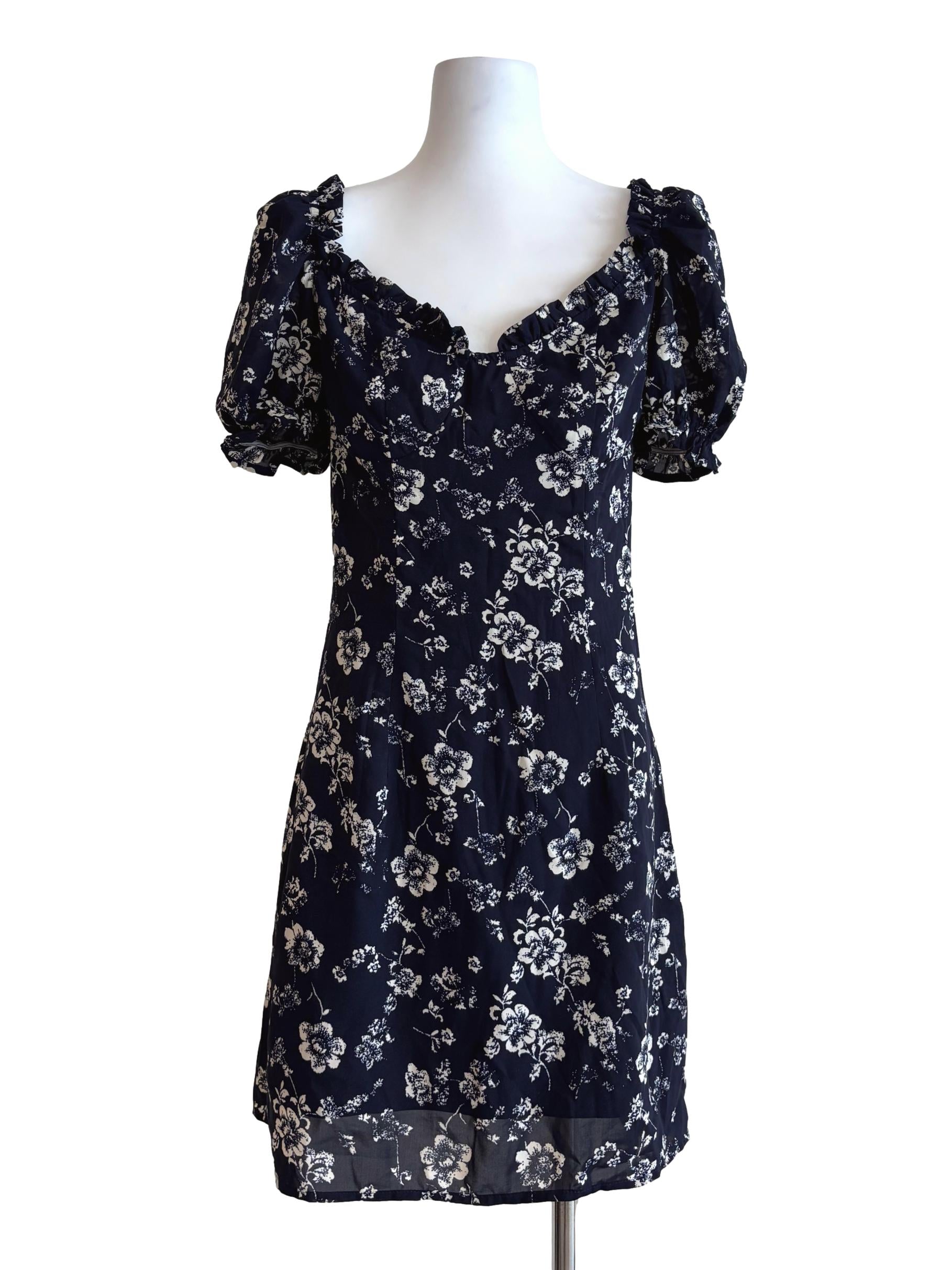 Midnight Blue Floral Chiffon Dress YHF