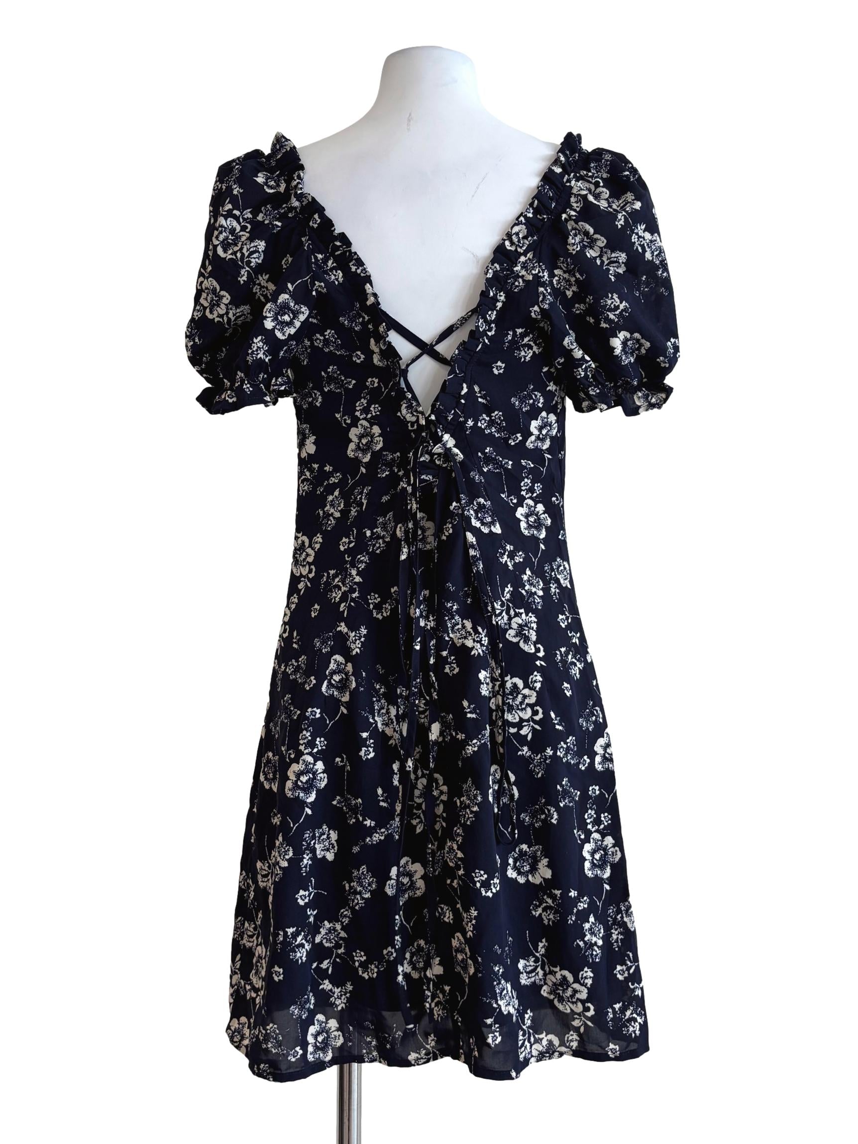 Midnight Blue Floral Chiffon Dress YHF