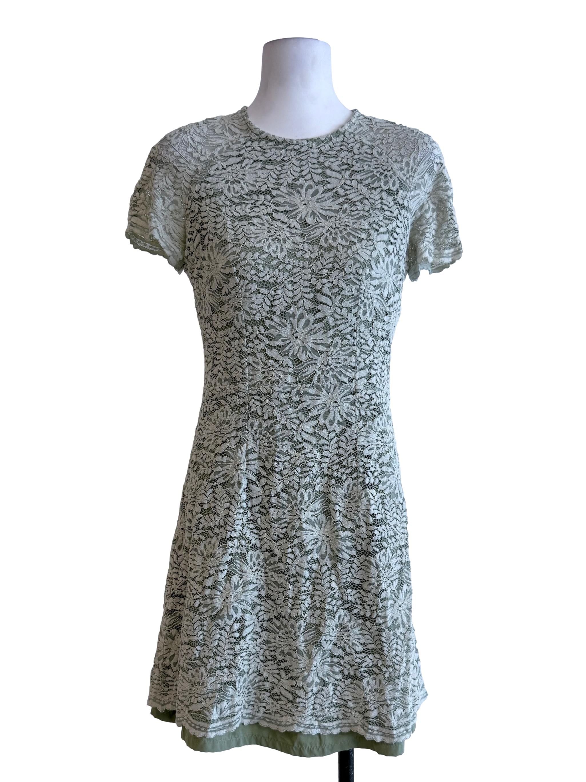 Green Embroidery A Line Dress