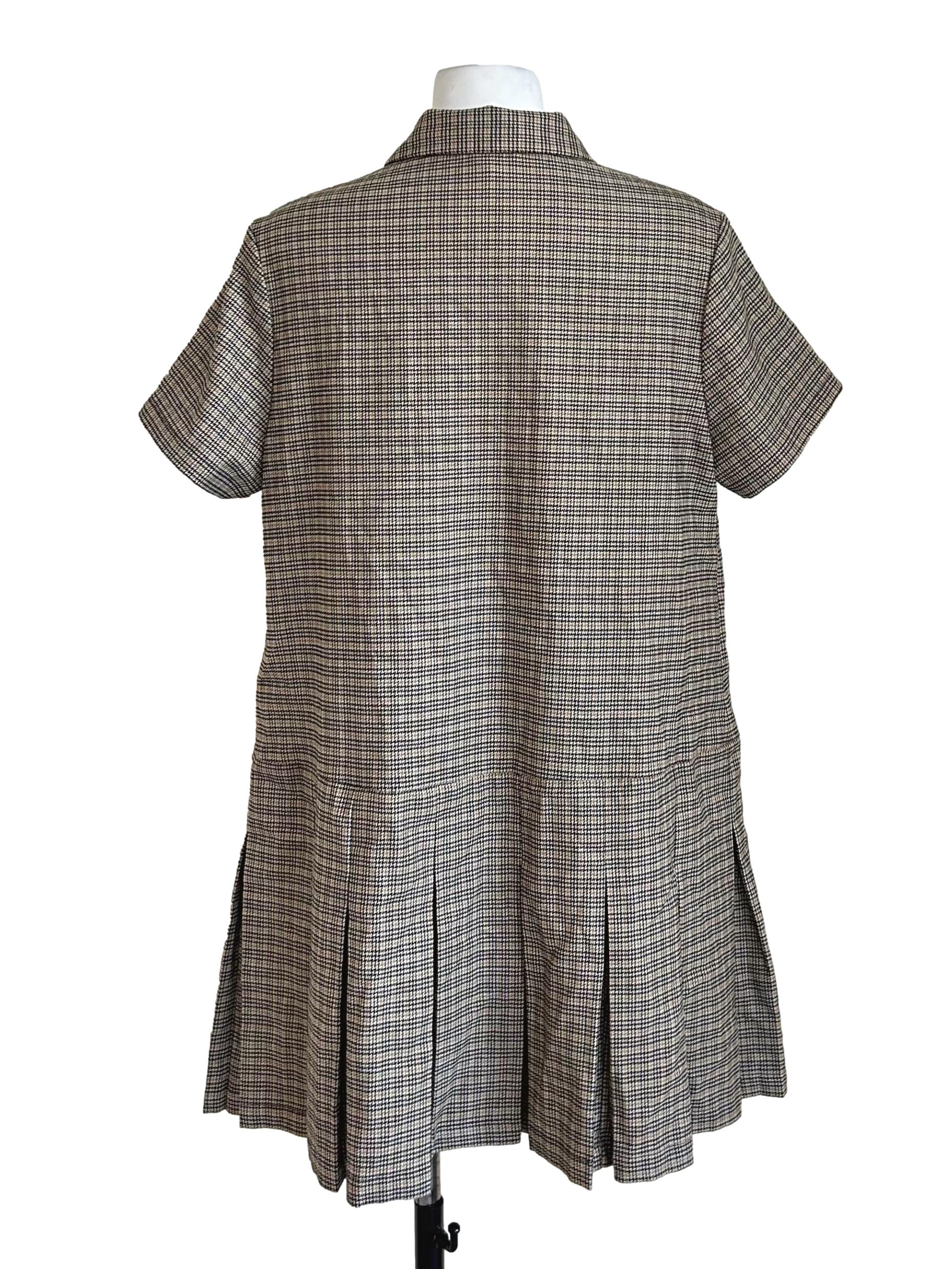 Plaid Short Sleeve Pleated Dress