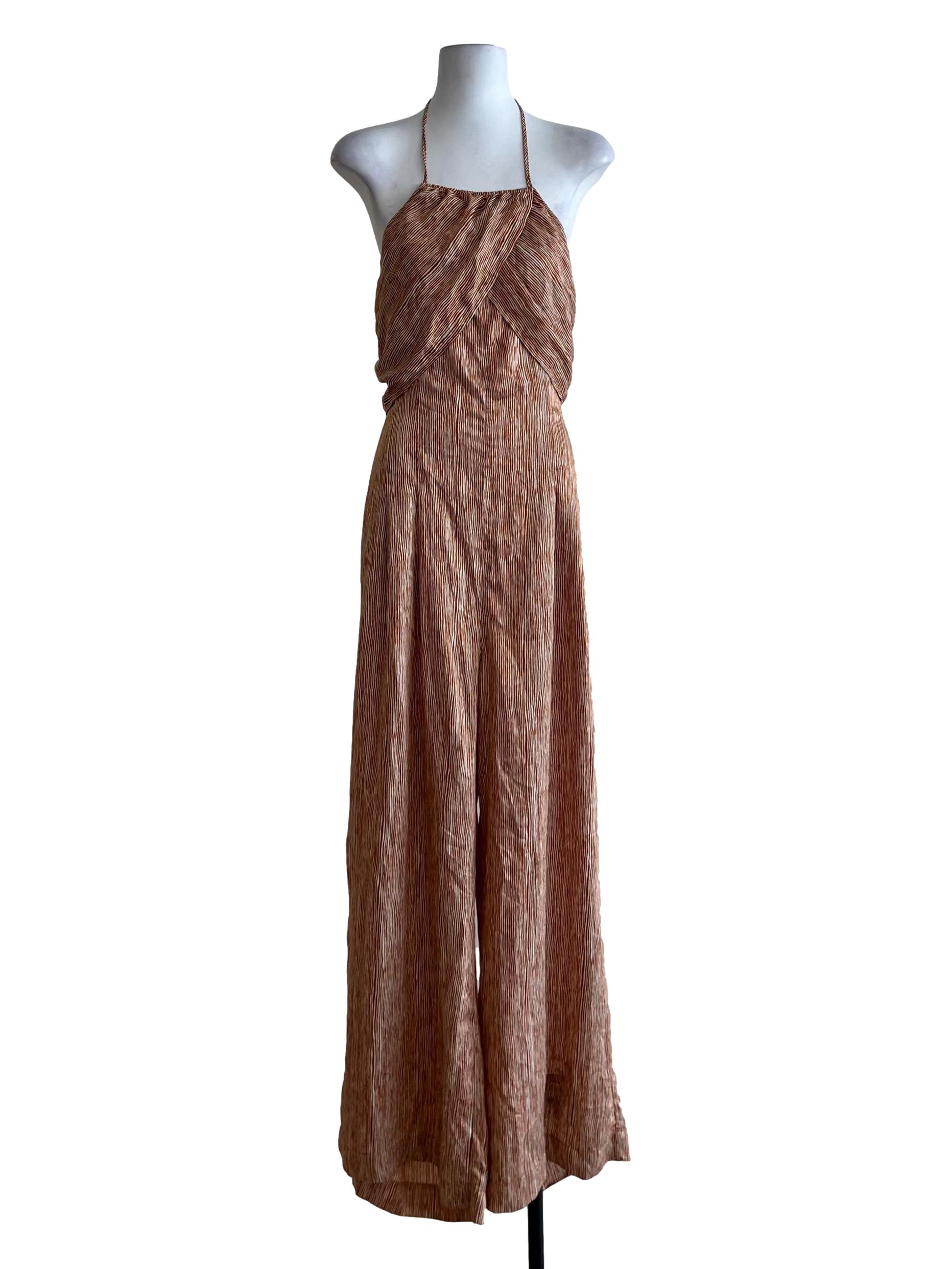 Tawny Brown Crossover Halter Jumpsuit