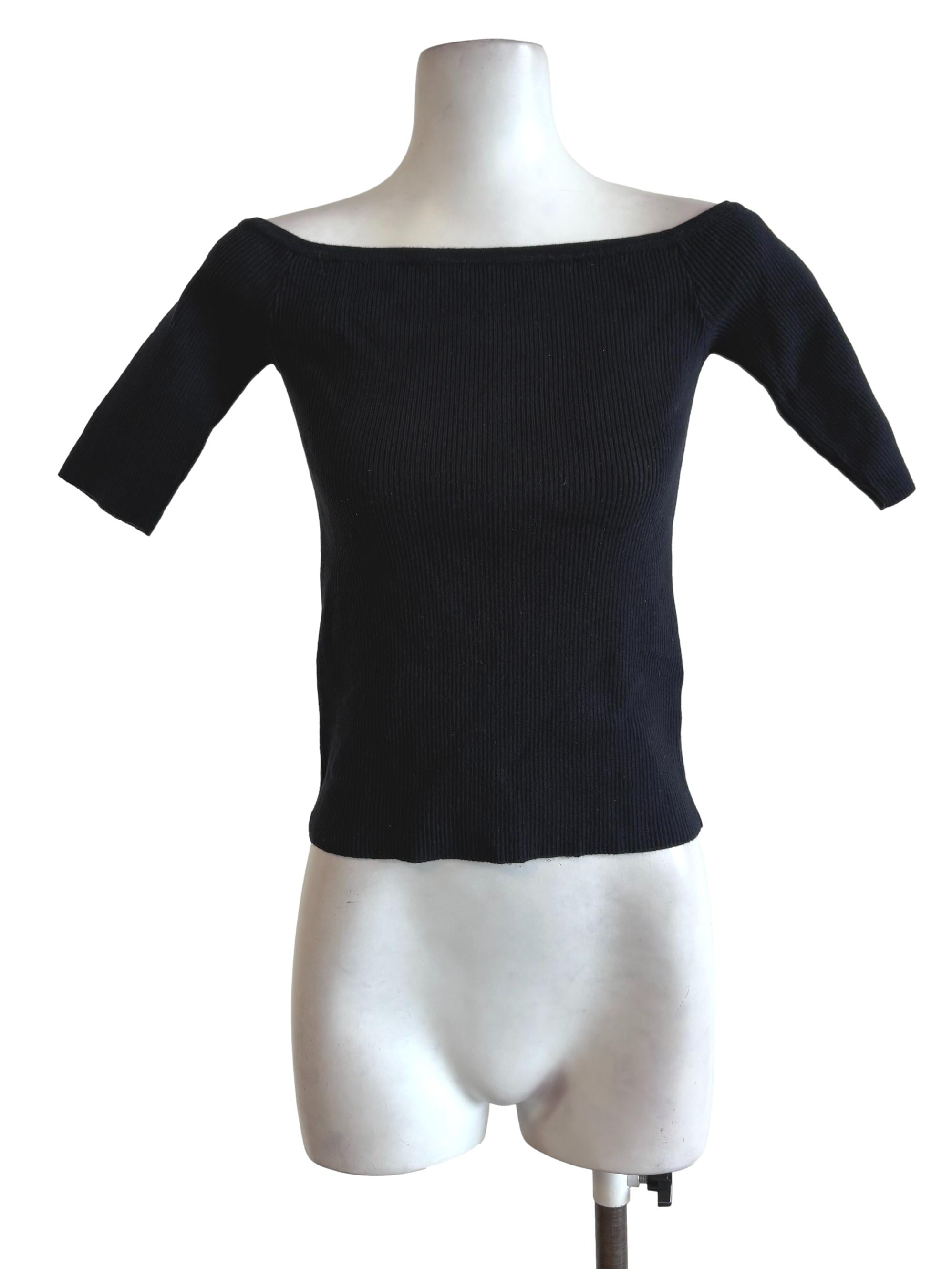 Black Knitted Fitted Off Shoulder Top LB