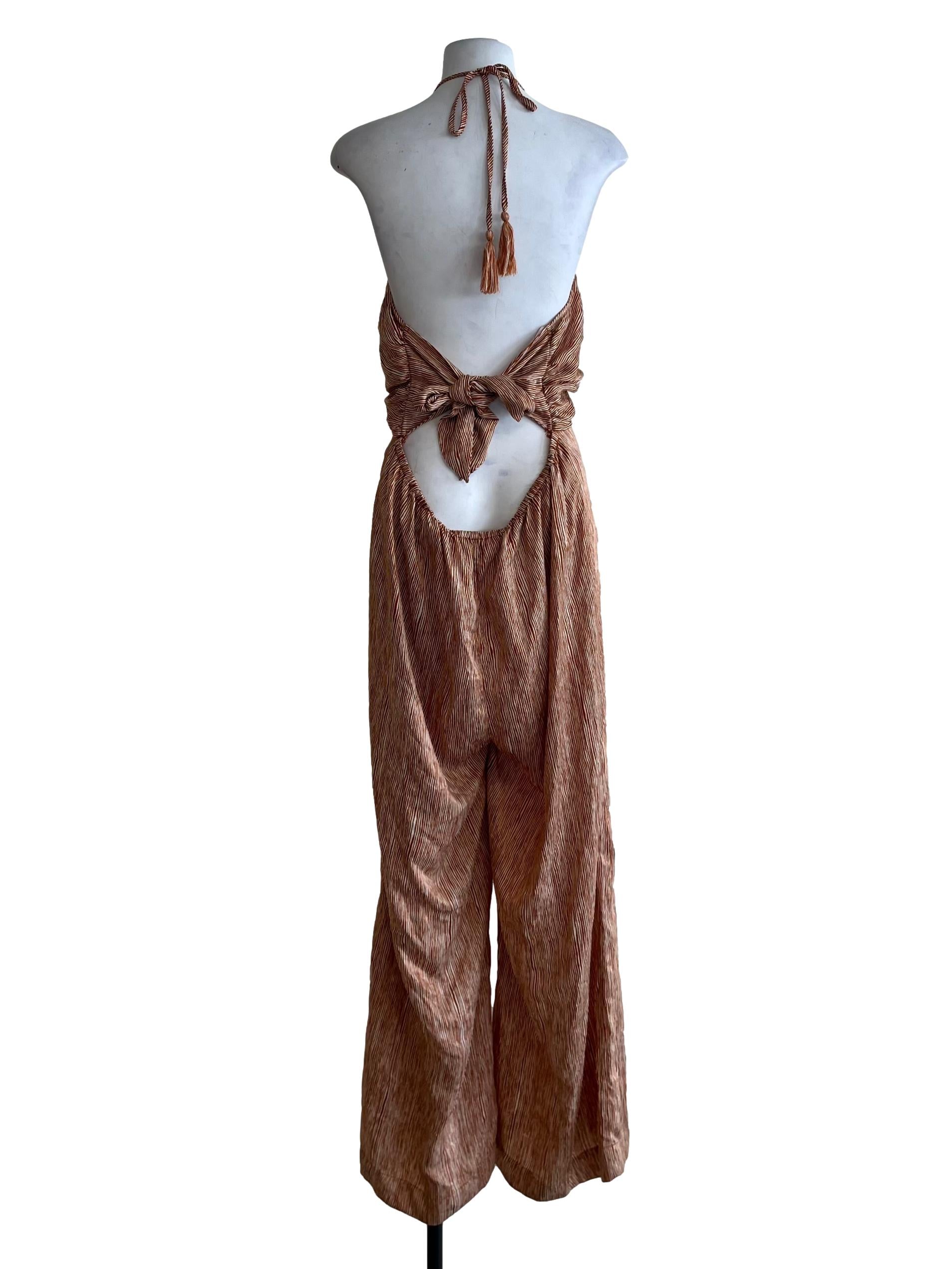 Tawny Brown Crossover Halter Jumpsuit