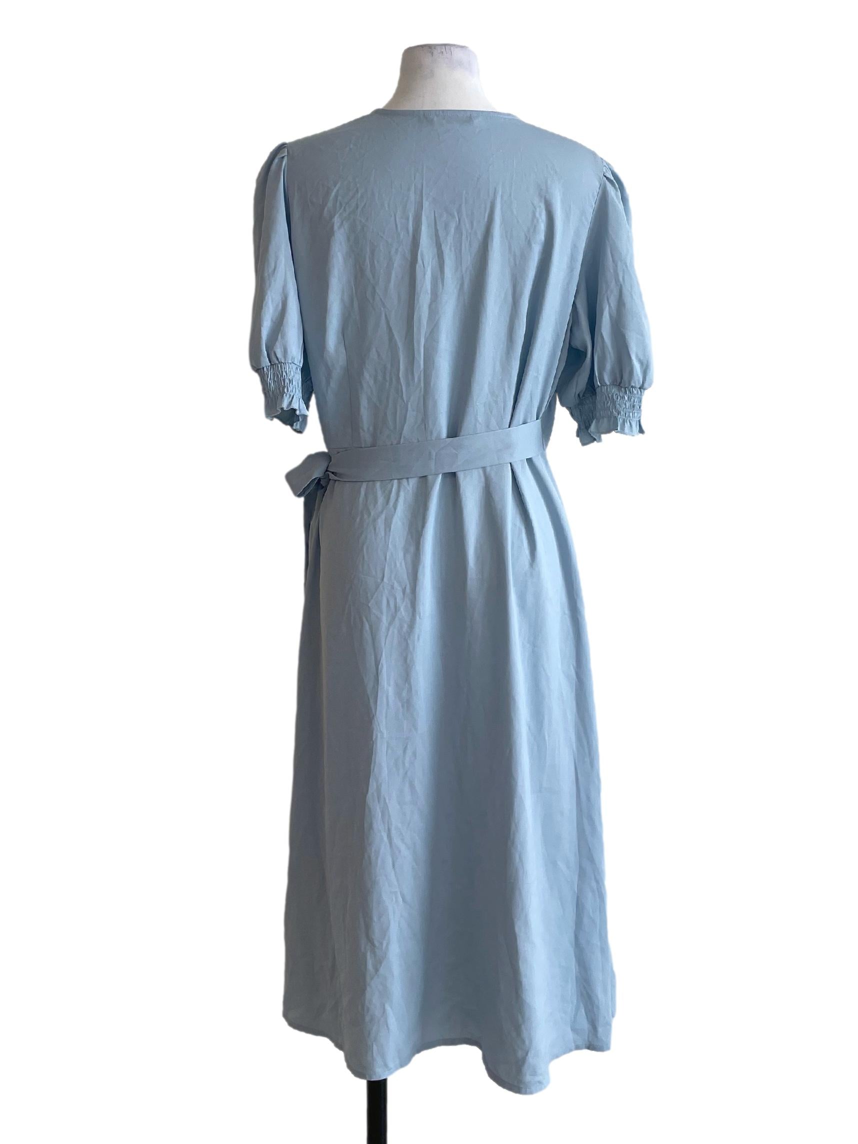 Light Blue Plain Wrap Dress