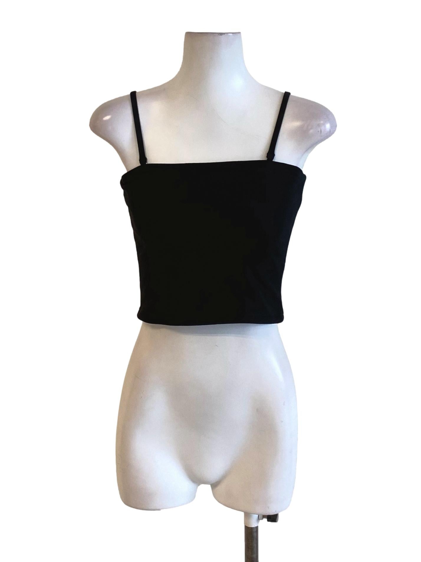 True Black Spaghetti Strap Fit Cropped Top