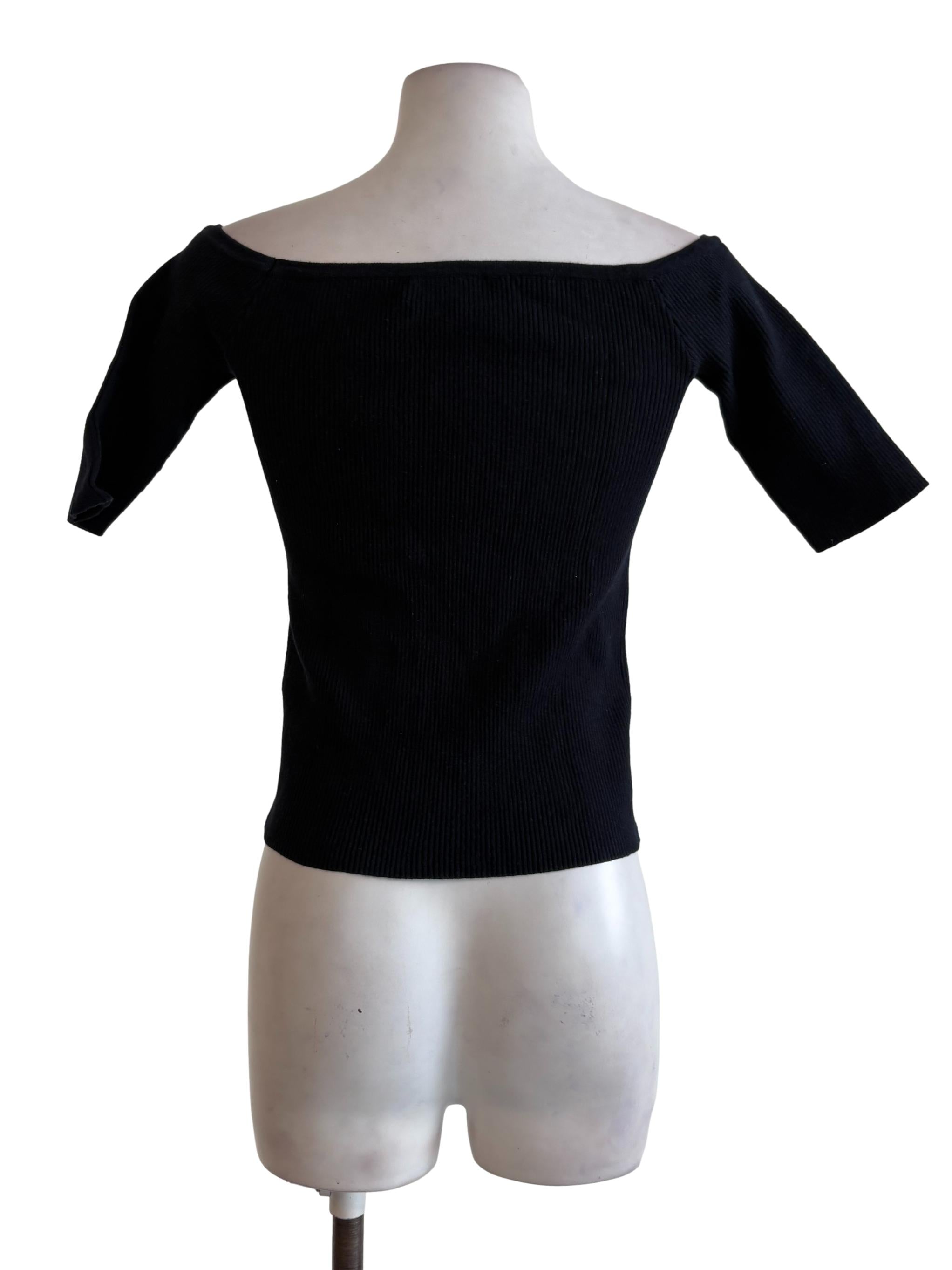 Black Knitted Fitted Off Shoulder Top LB