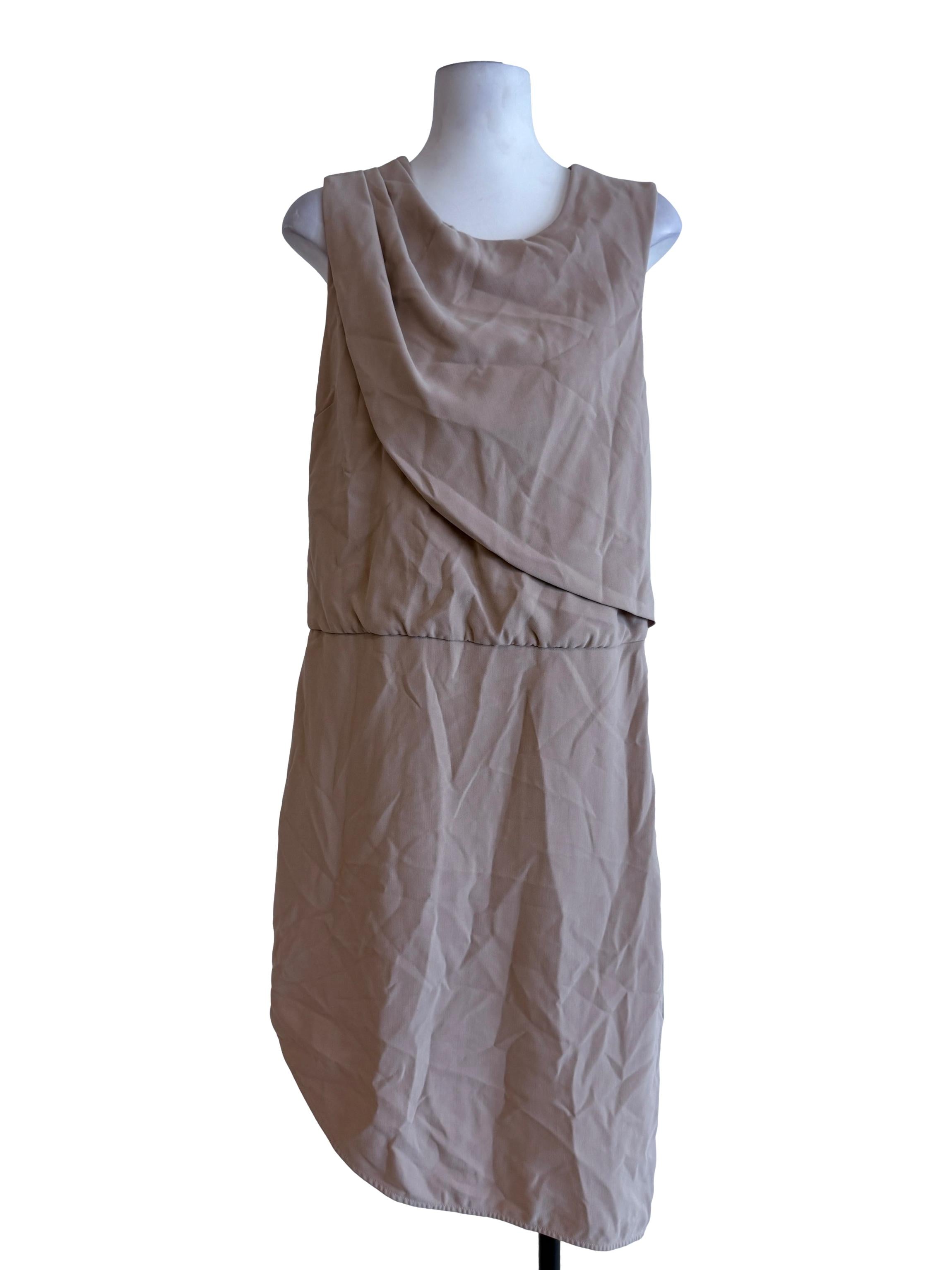 Beige Asymmetrical Midi Dress