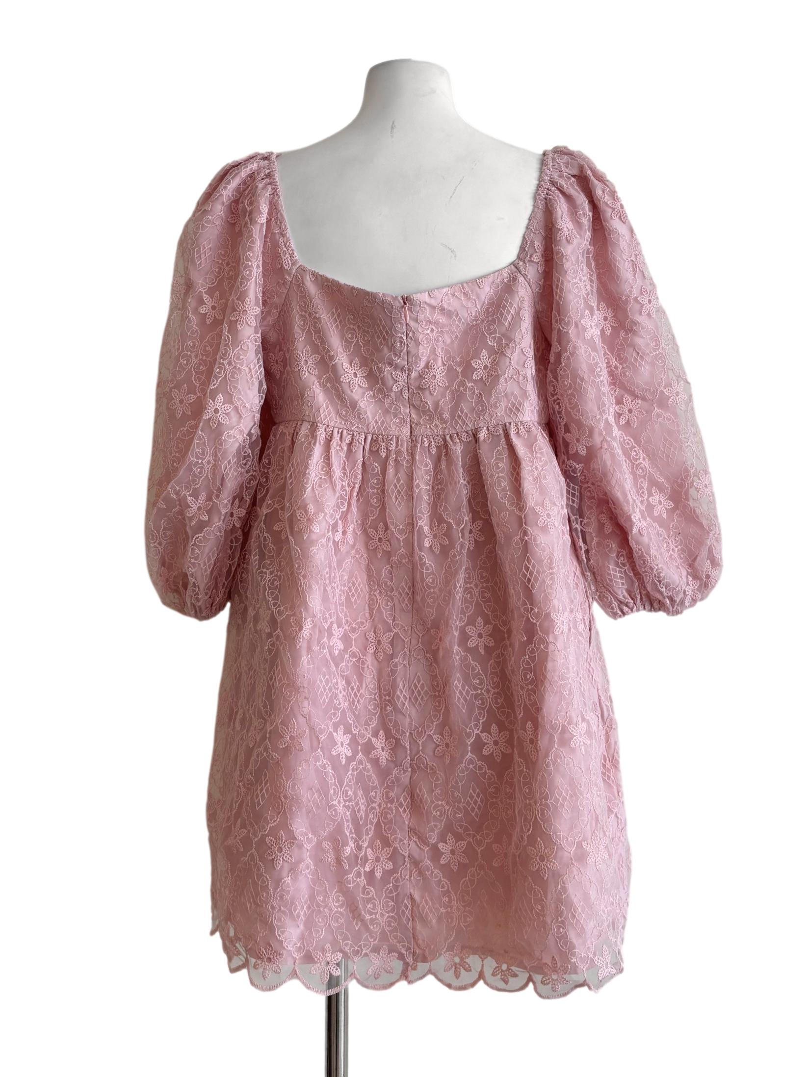 Baby Pink Long Sleeve Floral Lace Dress