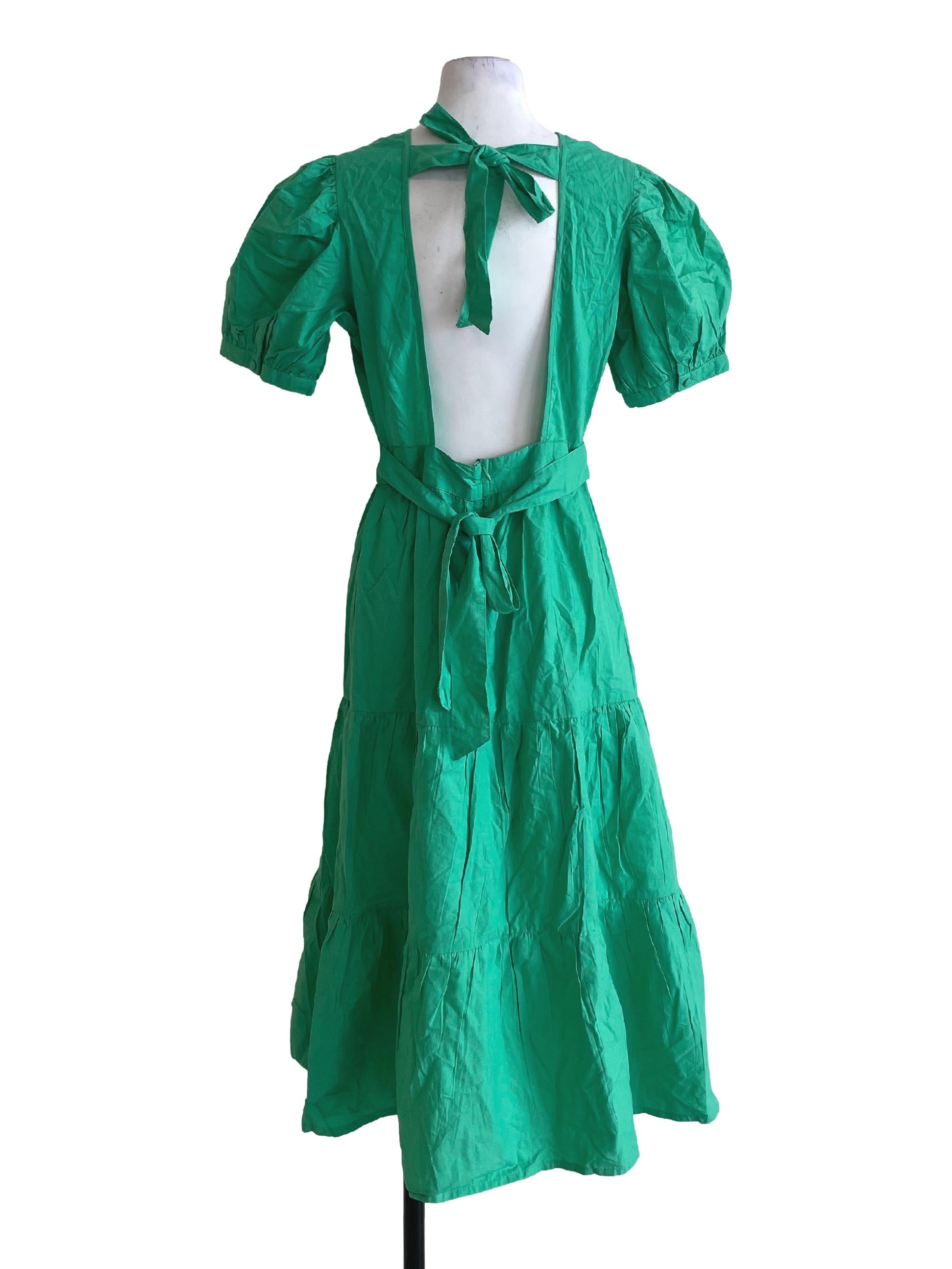 Parrot Green Puff Sleeves Dress