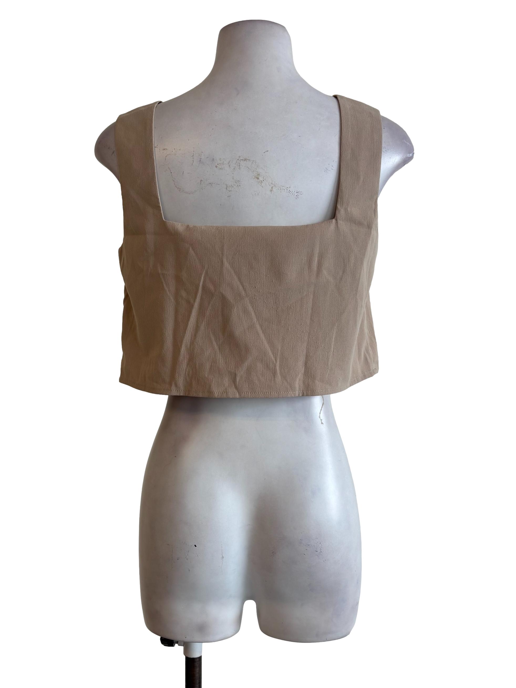 Khaki Elastic Hem Inner Crop Top LB