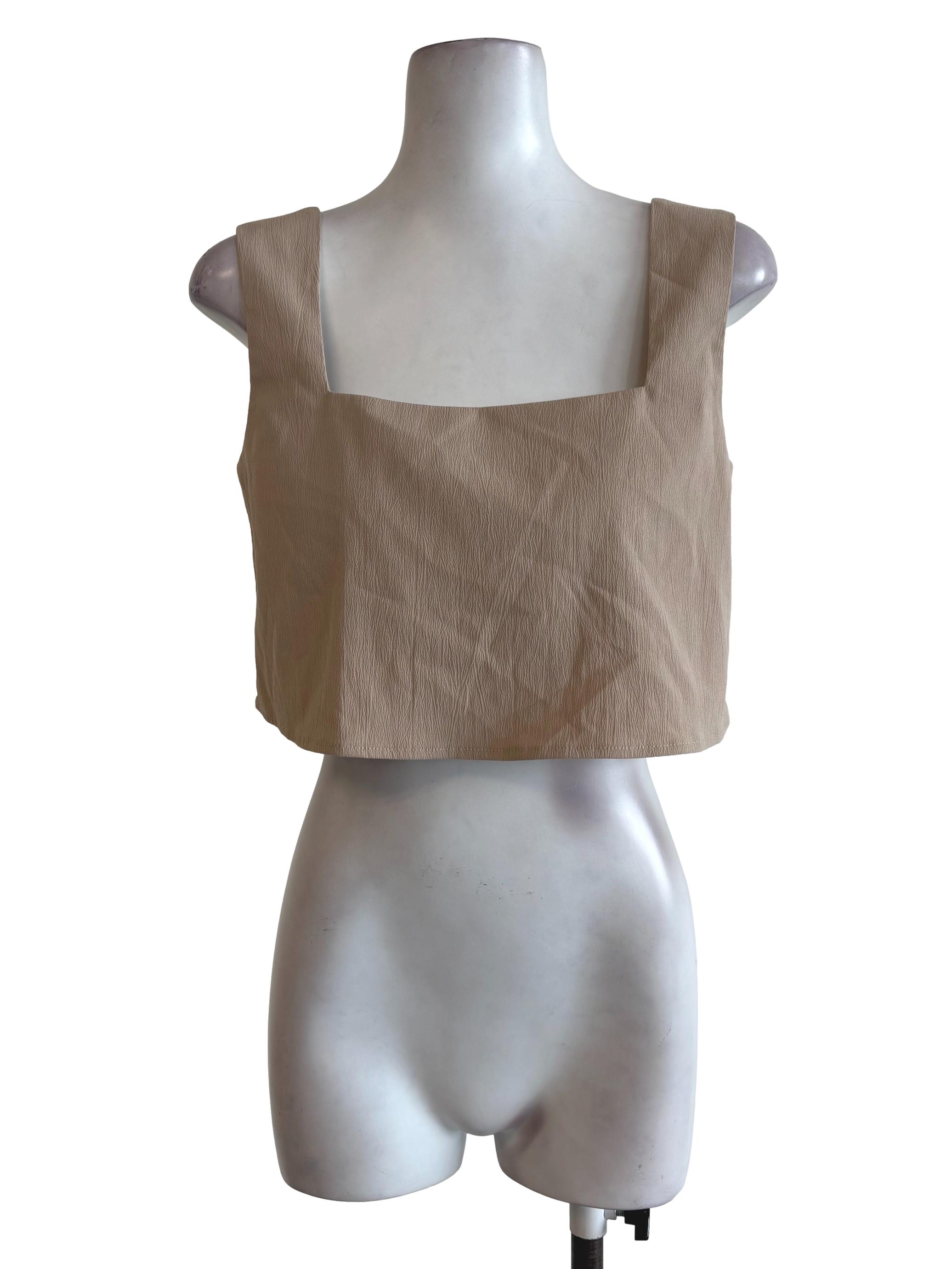 Khaki Elastic Hem Inner Crop Top LB