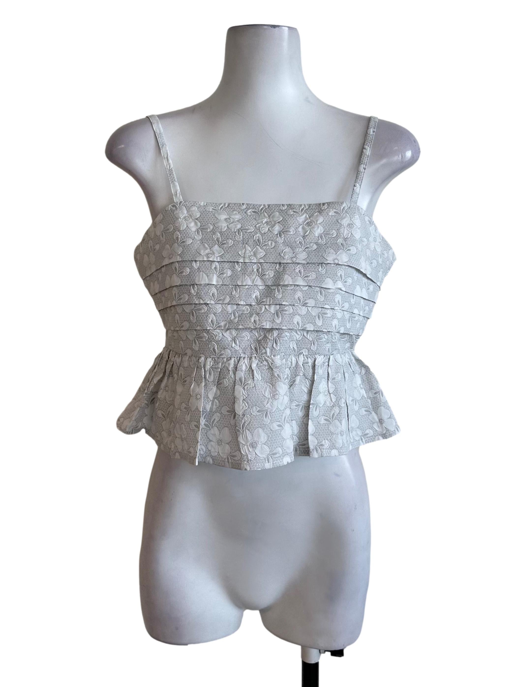 Ash Grey Floral Textured Pleated Peplum Top