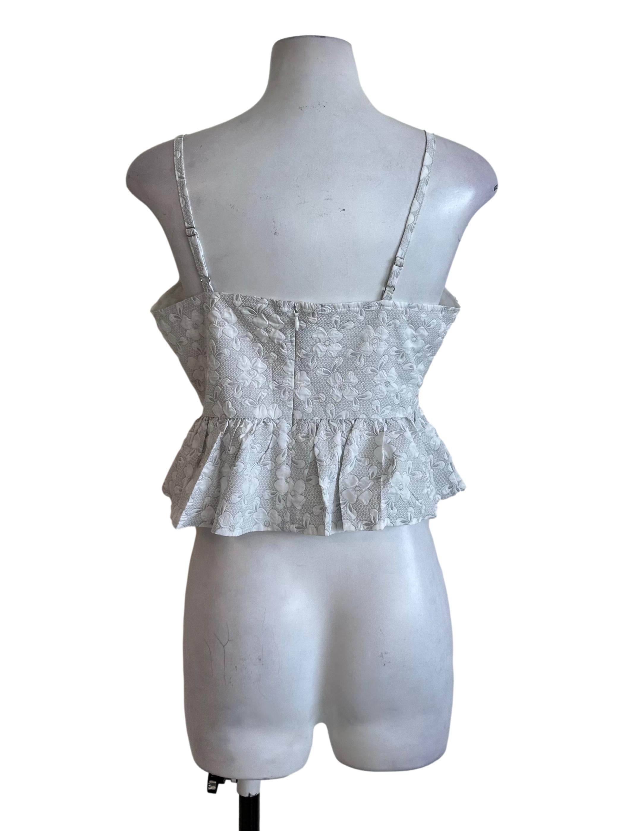 Ash Grey Floral Textured Pleated Peplum Top