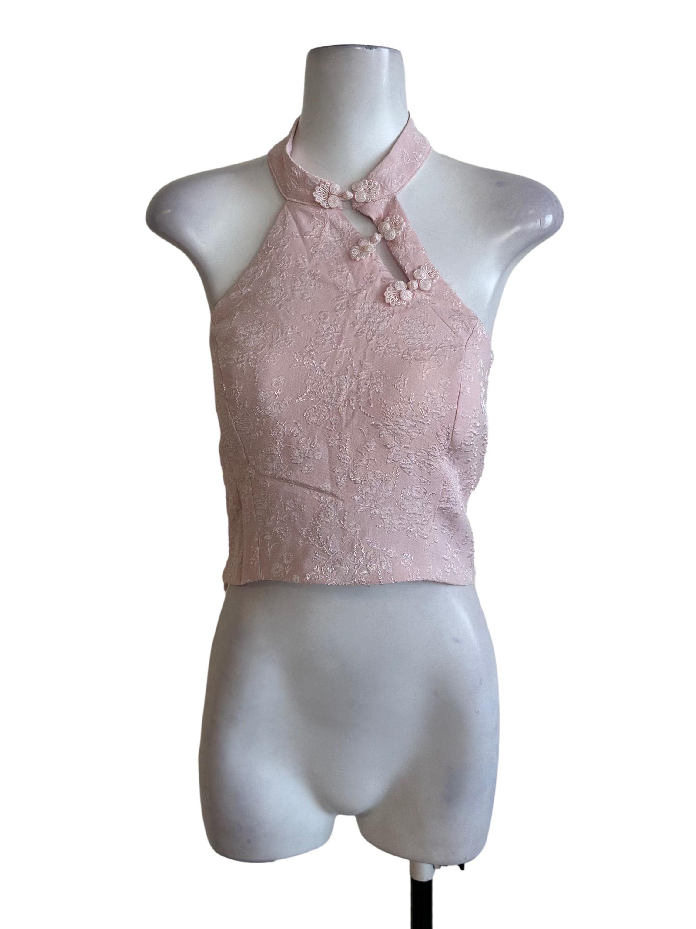 Dusty Pink Textured Cheongsam Top
