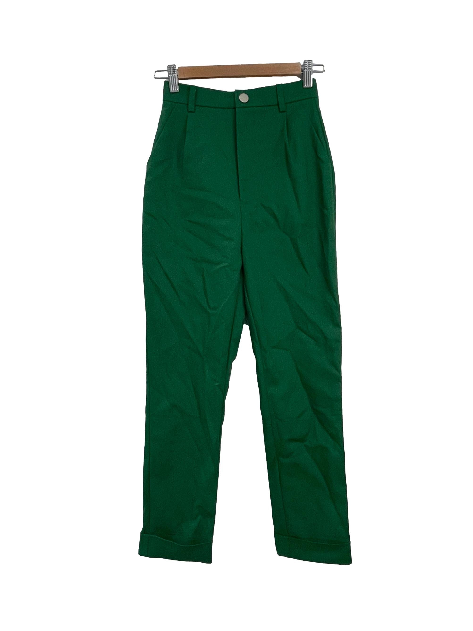 Green High Waist Tapered Cuffed Pants LB