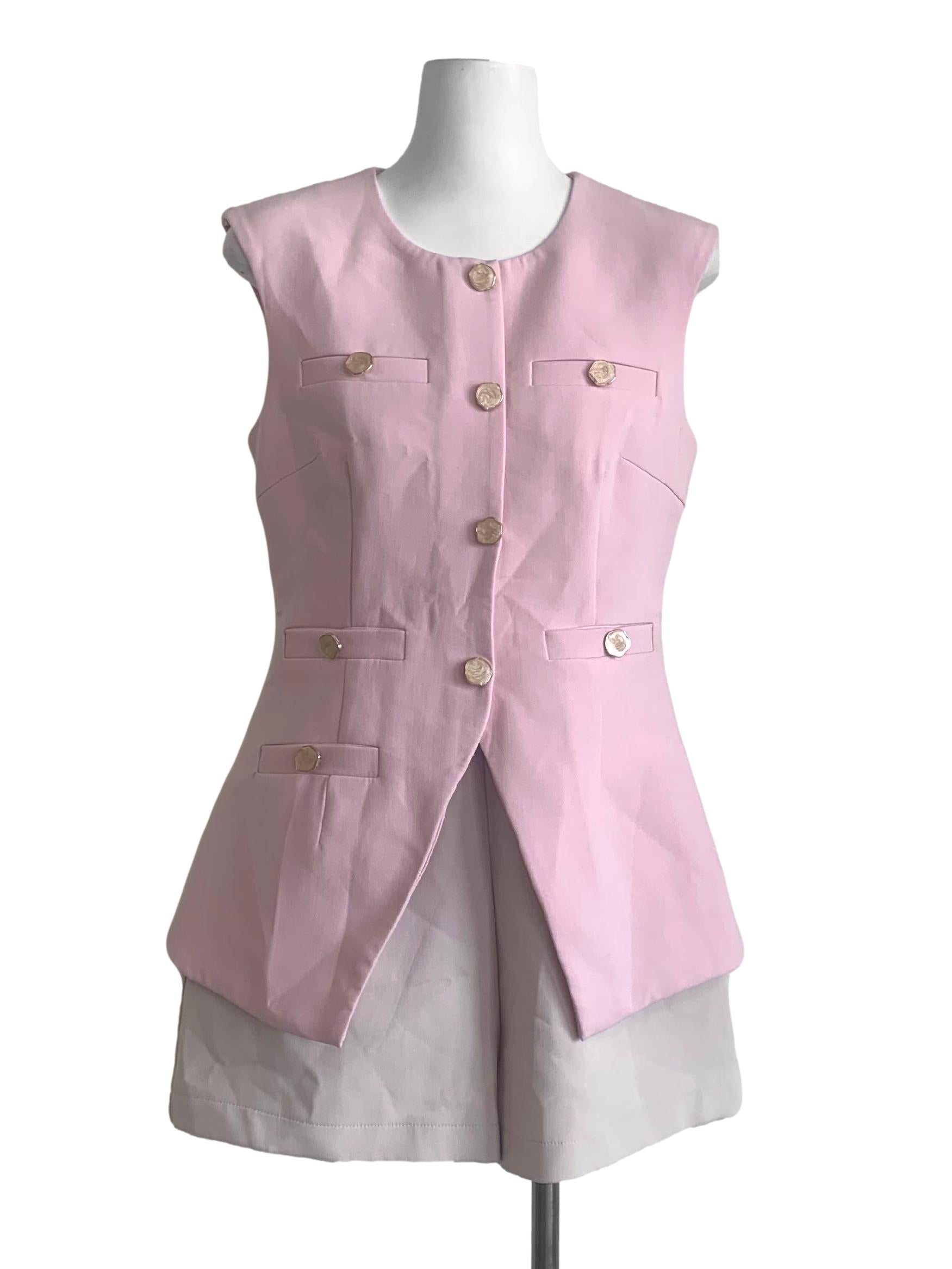 Crepe Pink Single Breasted Rompers