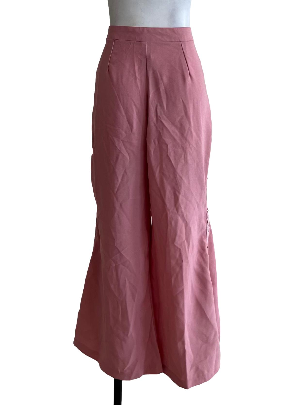 Rose Pink High-Waisted Flared Pants