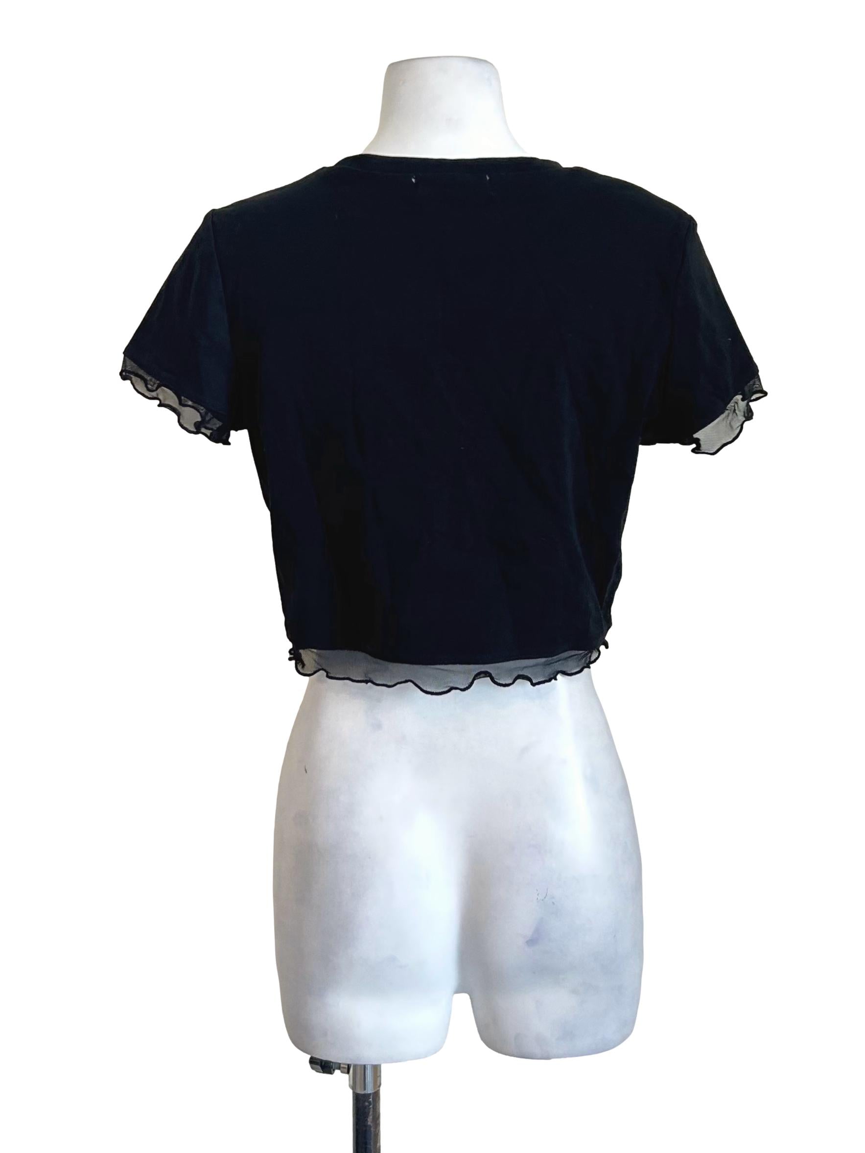 Black Mesh Trim Crop Tee