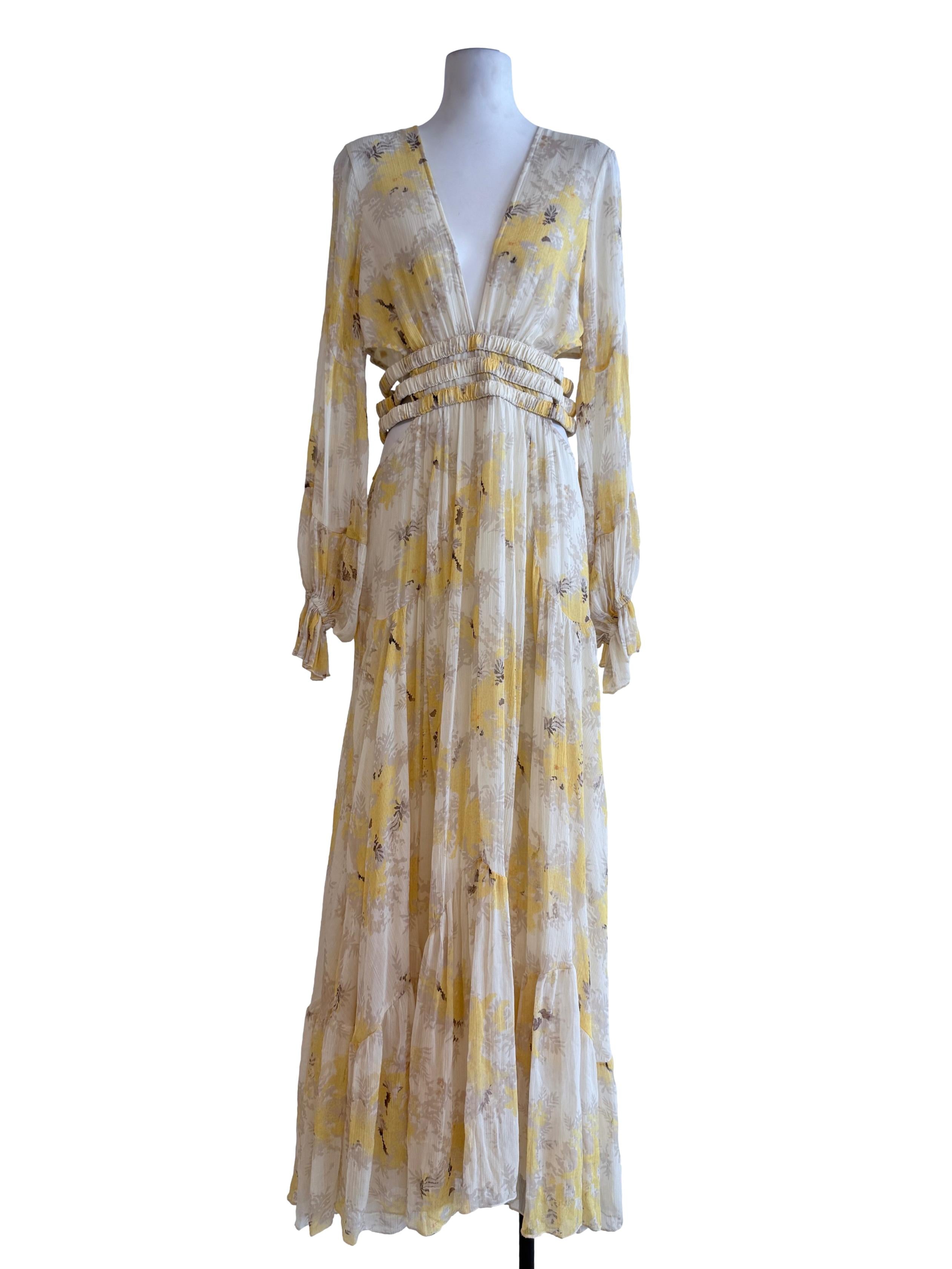 Yellow Floral Sheer Night Dress