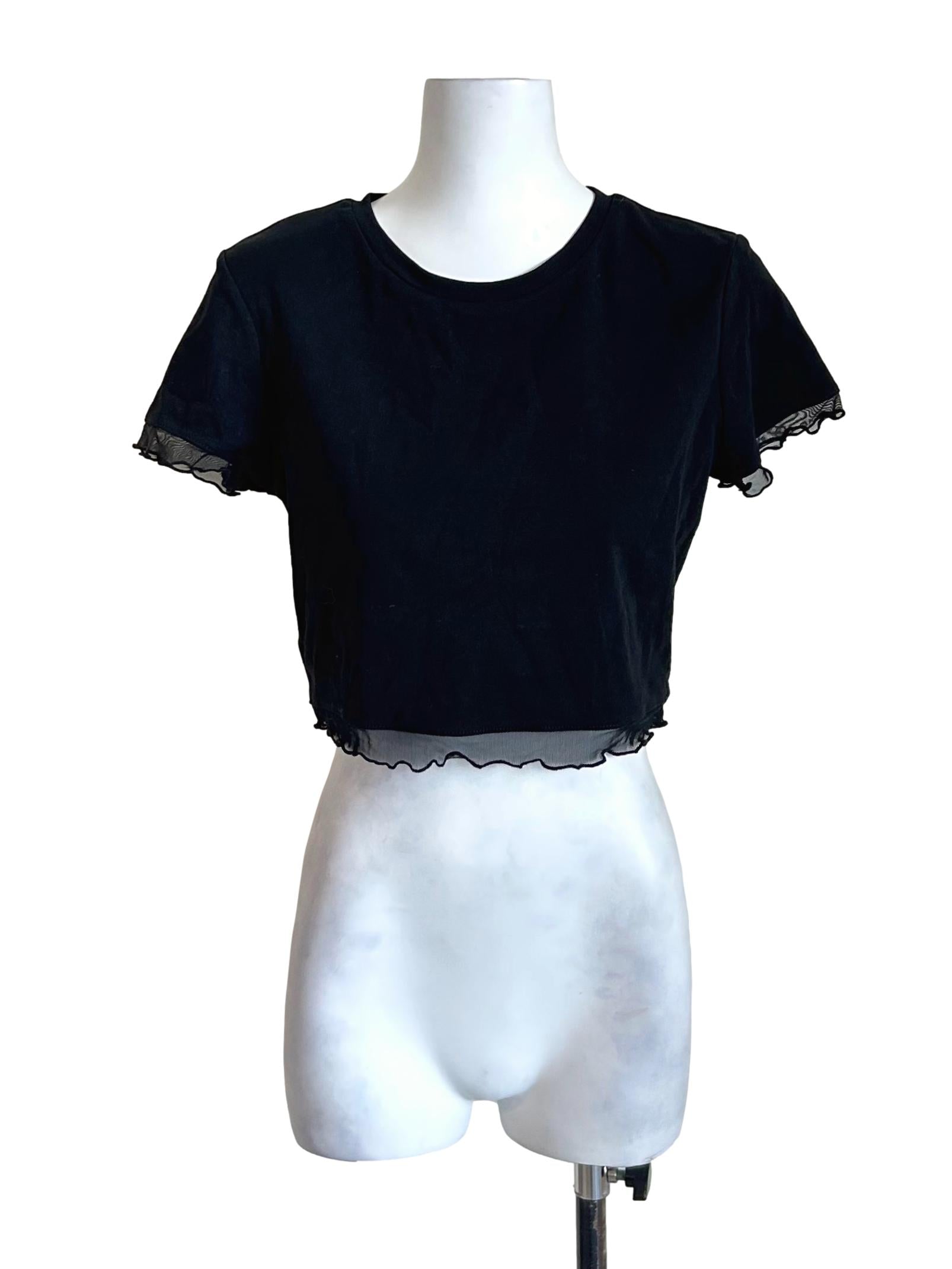 Black Mesh Trim Crop Tee