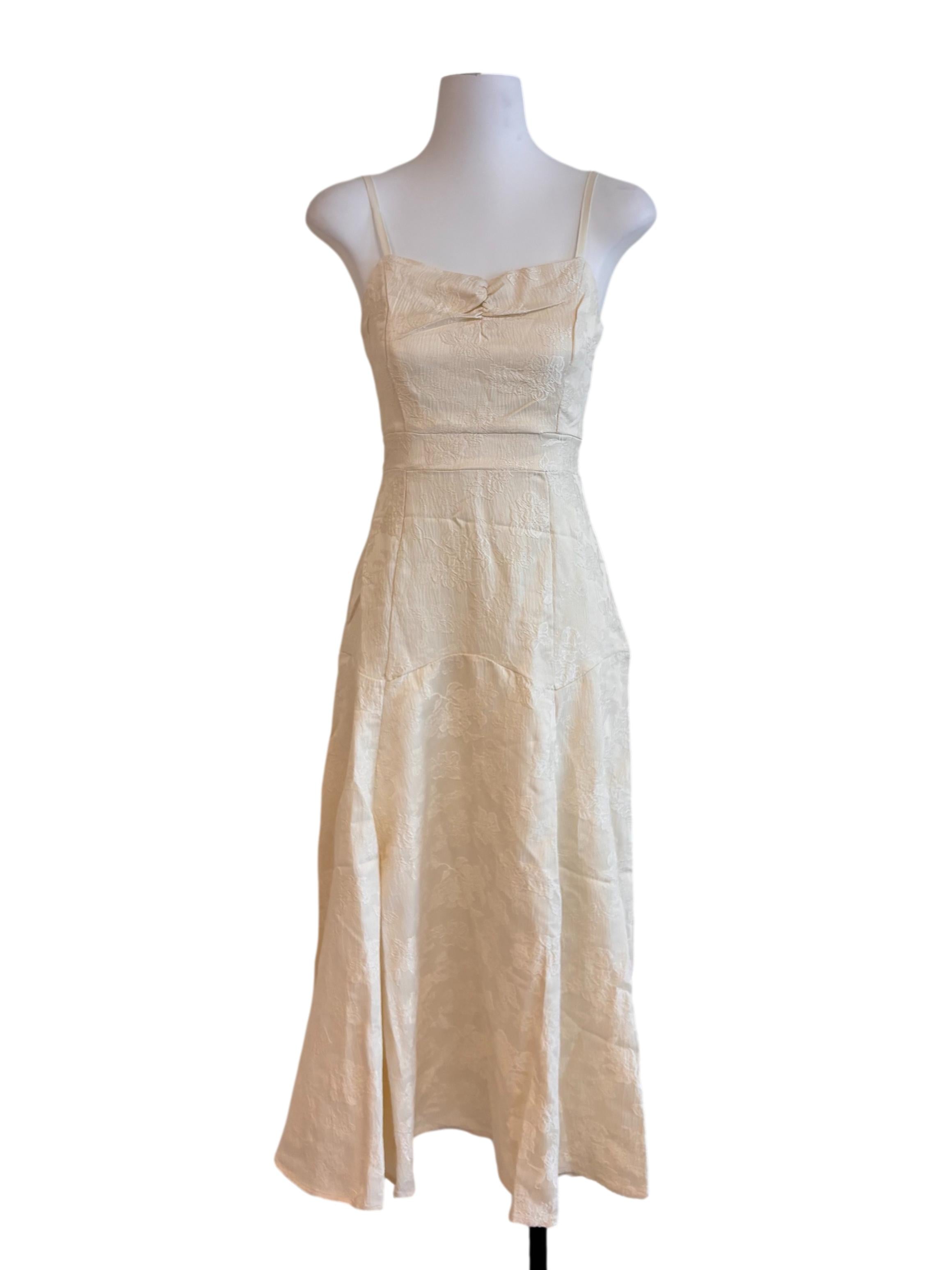 Cream White Ruched Neckline Dress