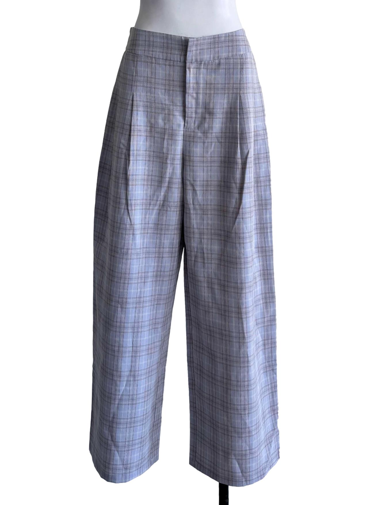 Light Periwinkle Purple Plaid Straight-Leg Pants