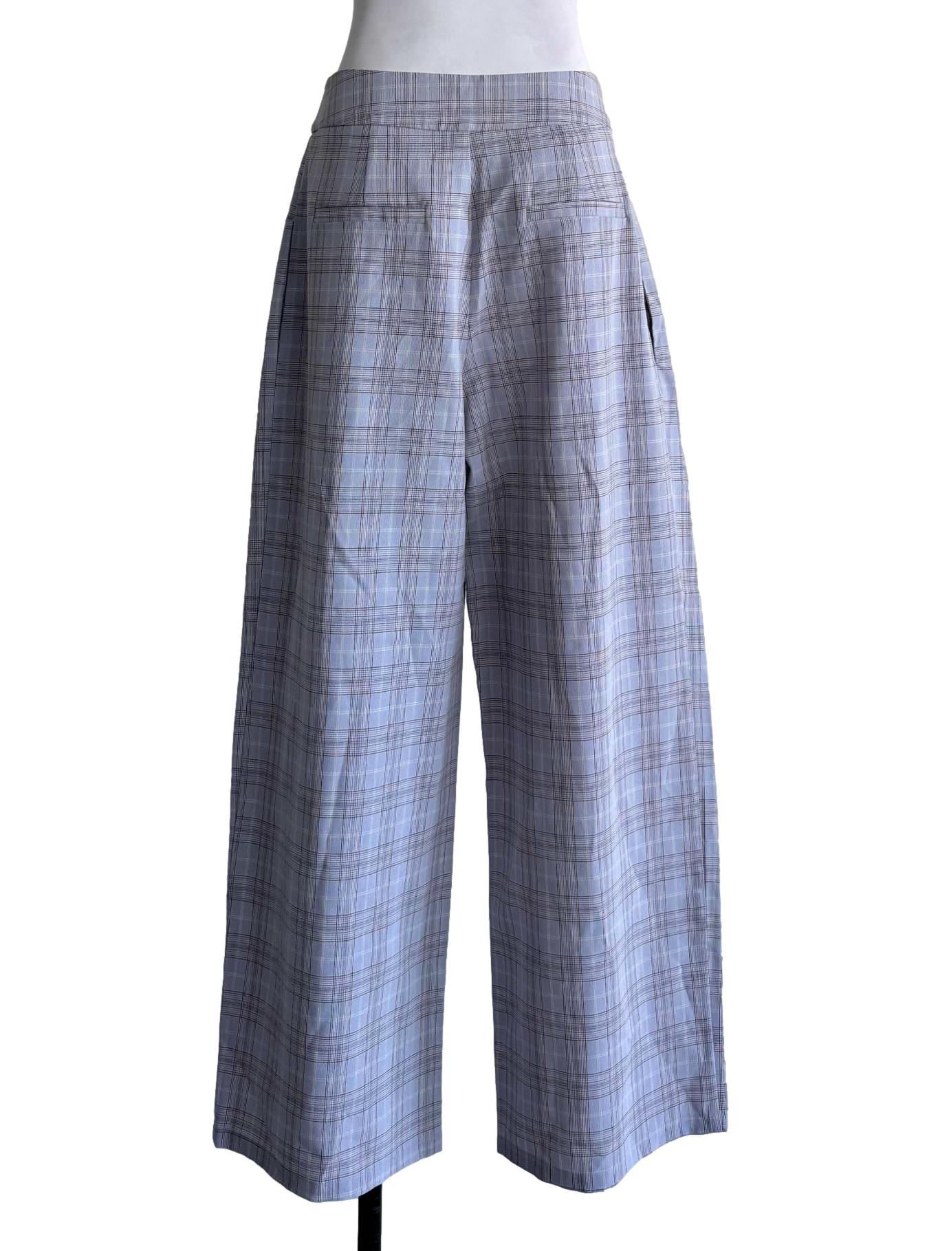 Light Periwinkle Purple Plaid Straight-Leg Pants