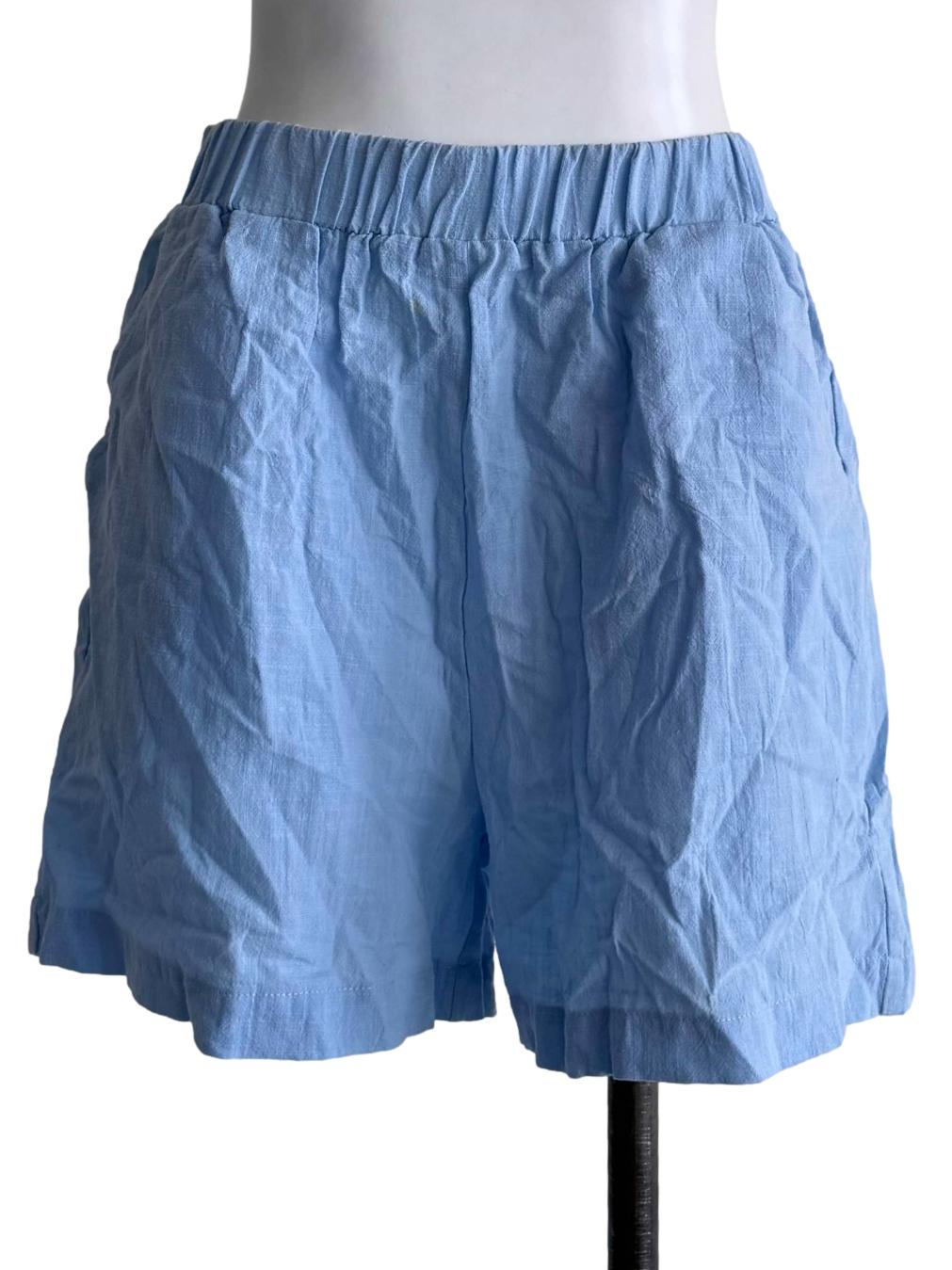 Light Blue Elastic-Waist Casual Shorts
