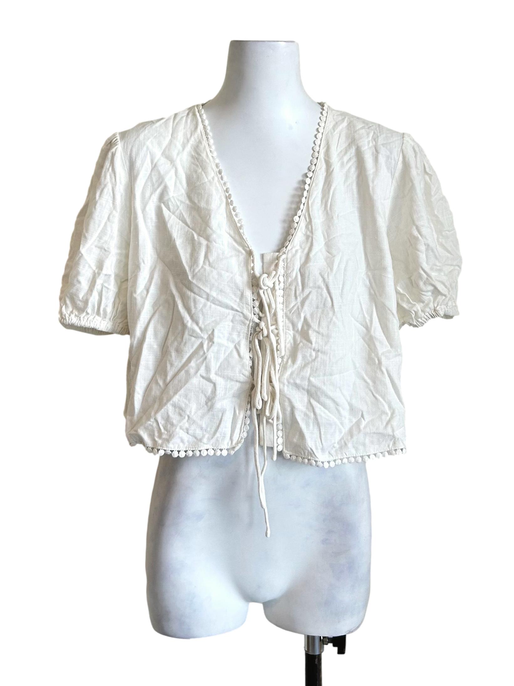 White Tie Front Crop Top