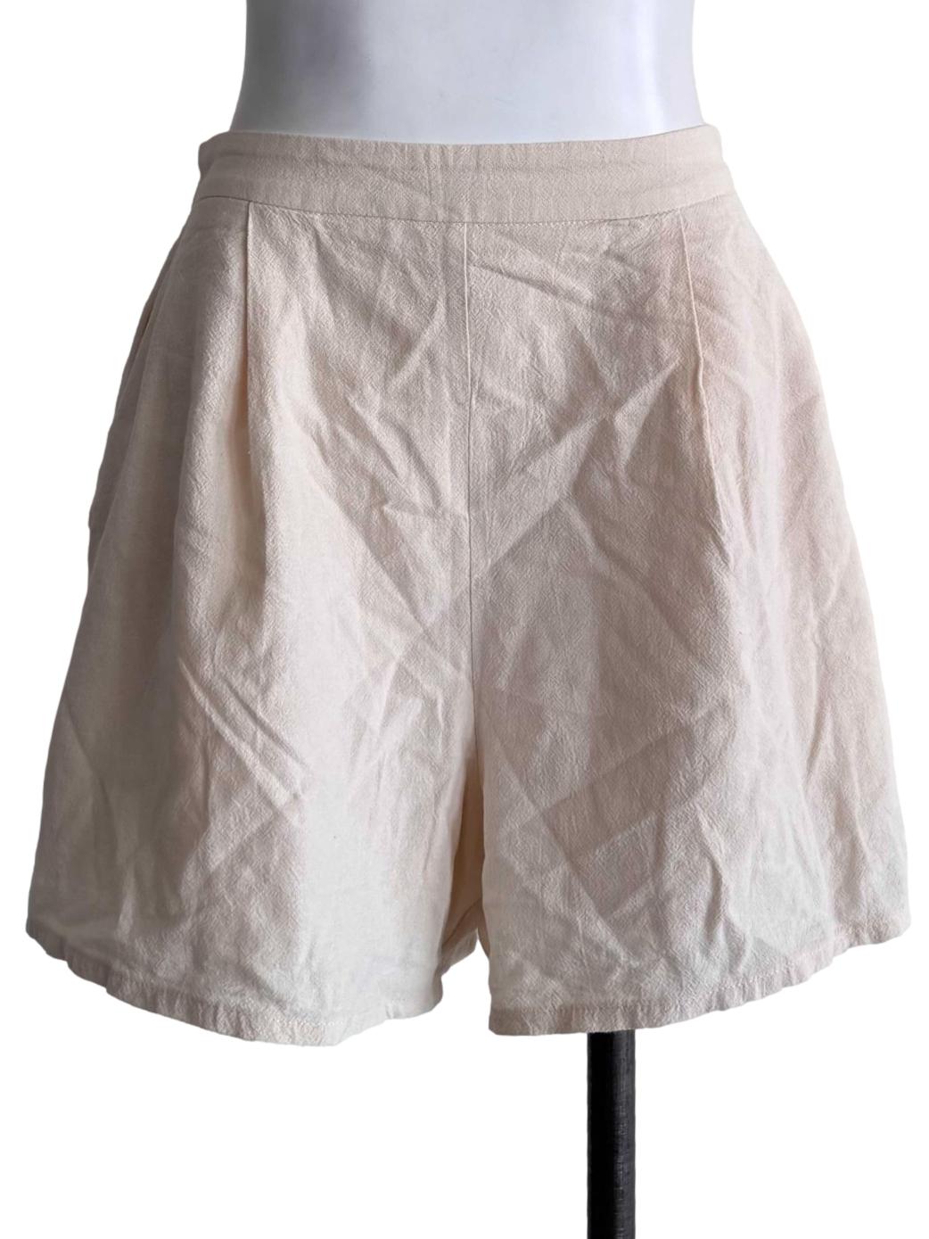 Cream Beige High-Waist Relaxed Shorts