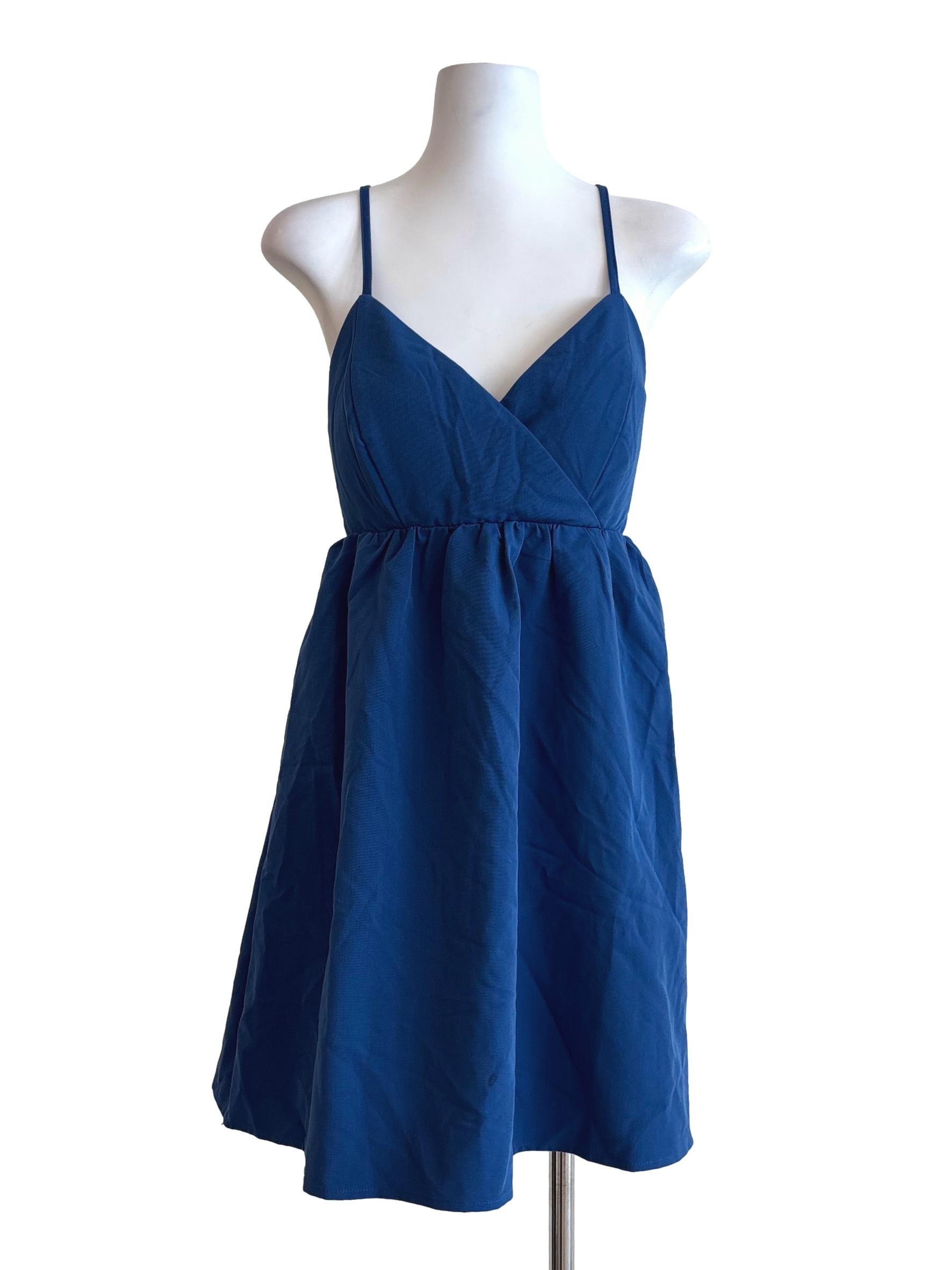 Sapphire Blue Surplice A-Line Dress