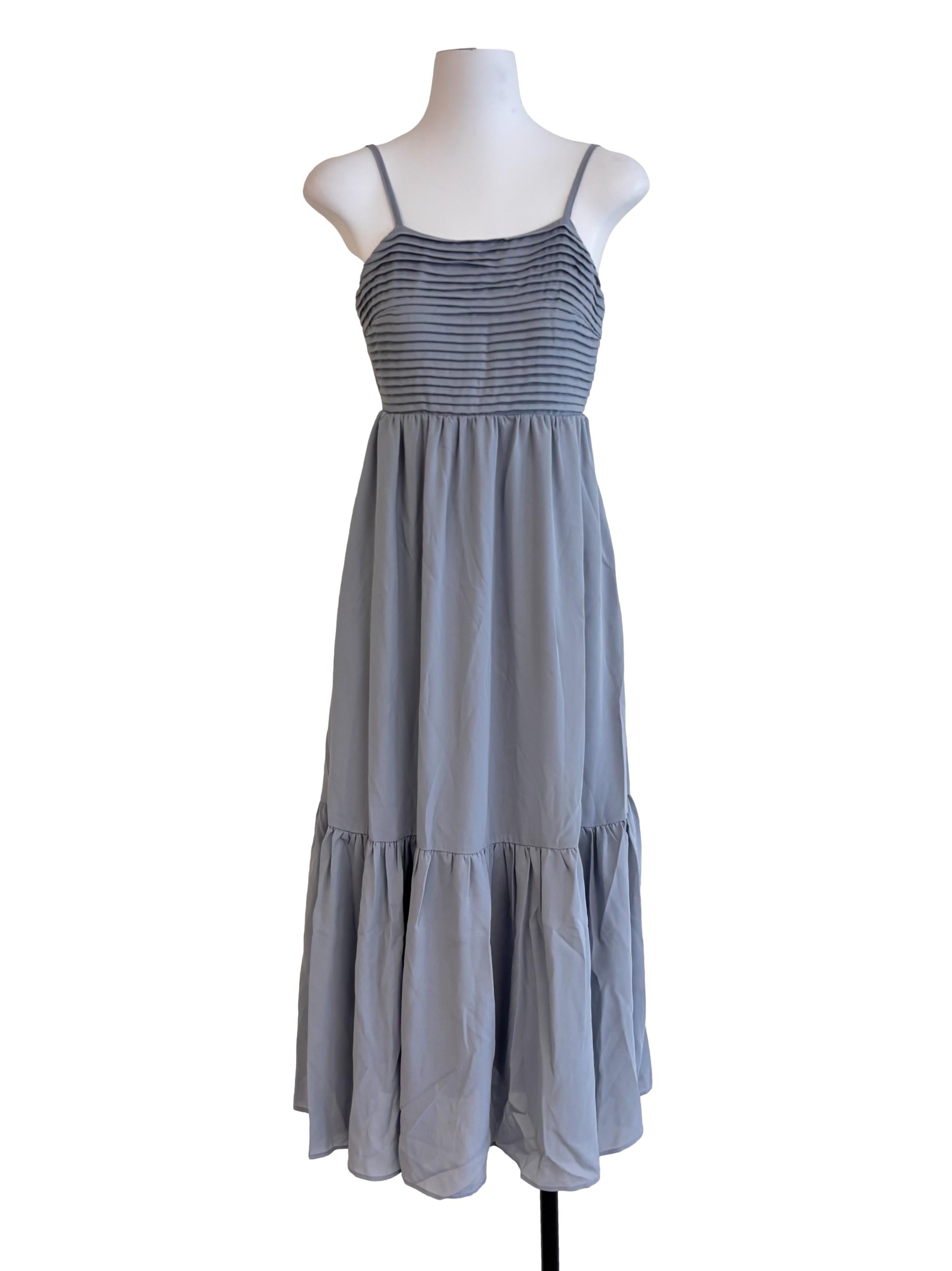 Stone Blue Half Pleated Maxi Dress