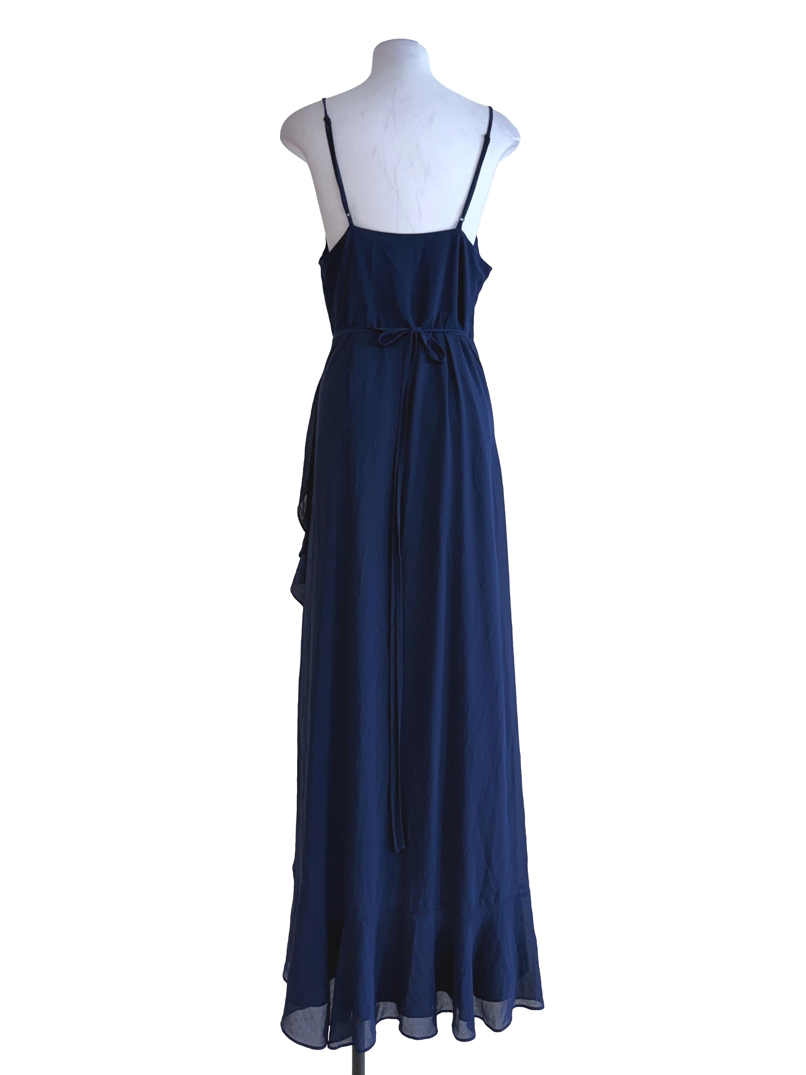 Navy Blue Wrap Ruffle Dress