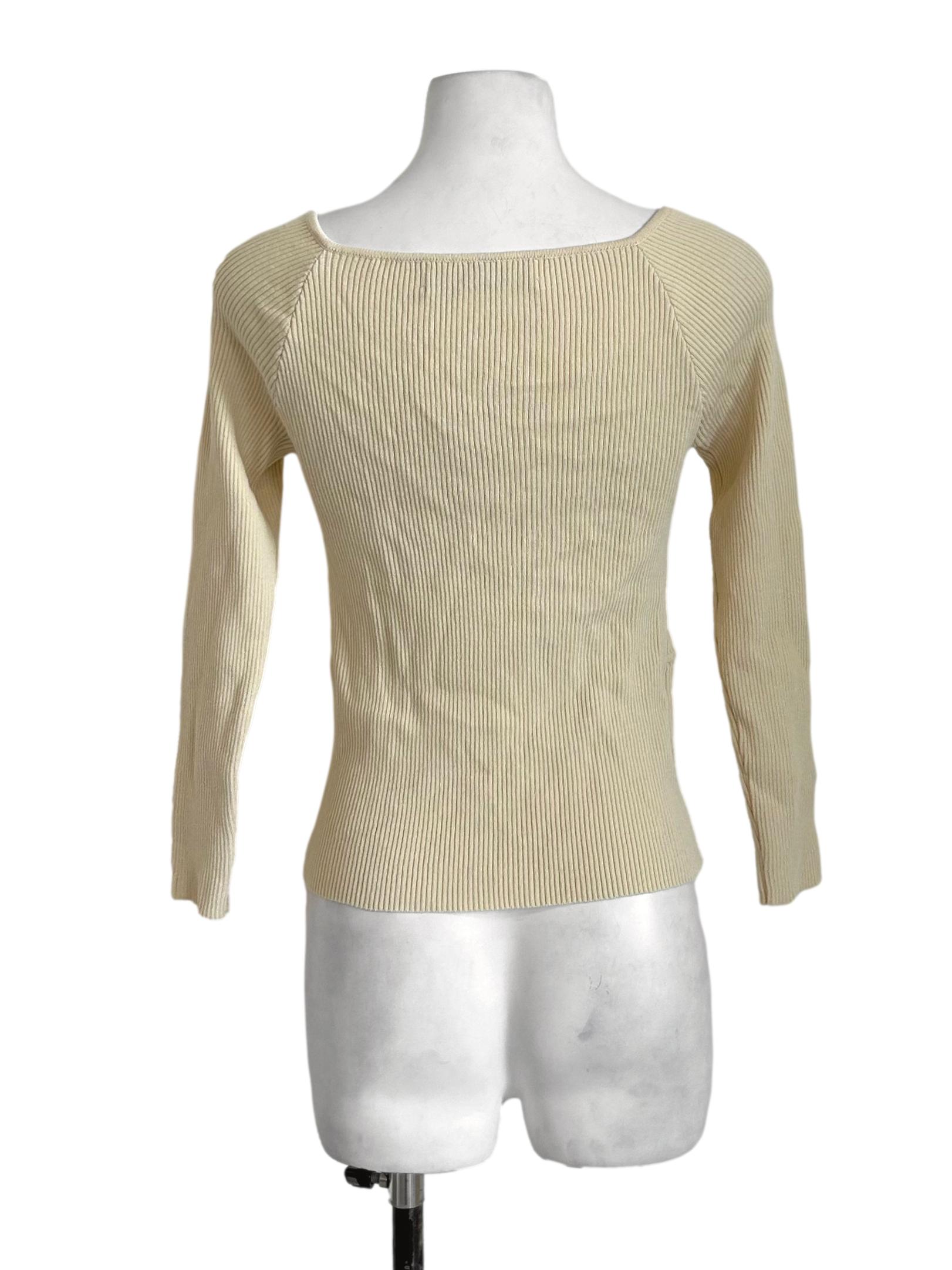 Cream Ribbed Ruched Neck Top TEM