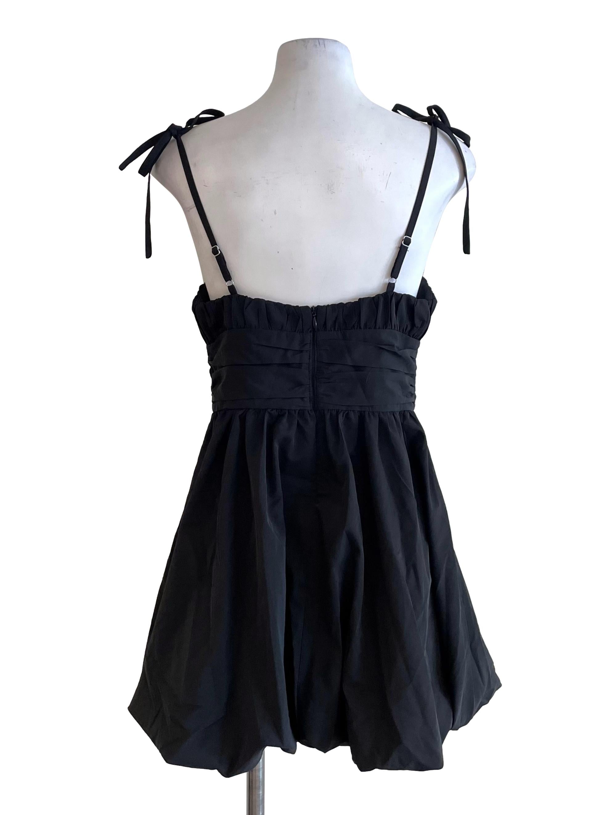 Black Flower Bud Tie Bow Dress