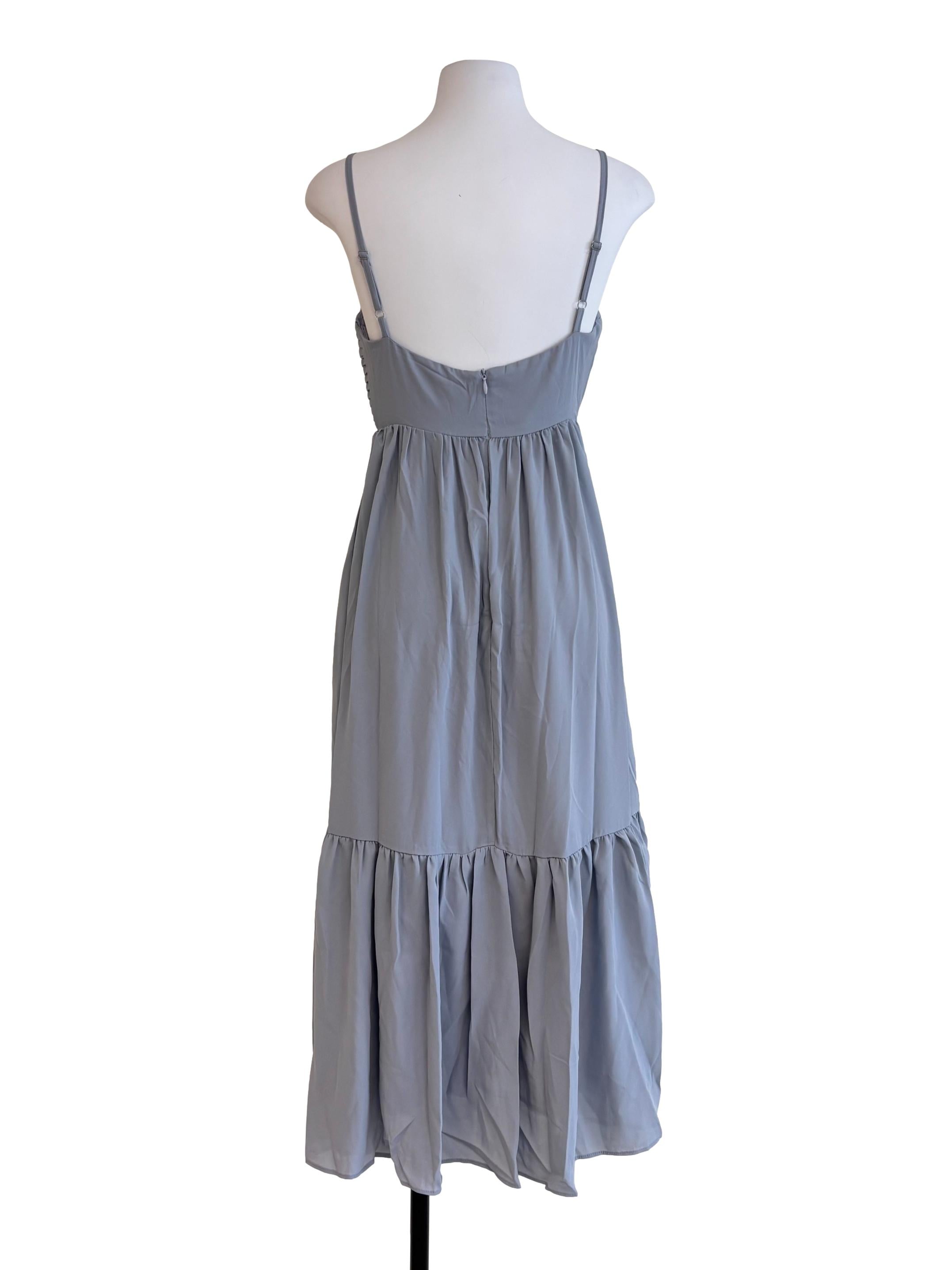 Stone Blue Half Pleated Maxi Dress