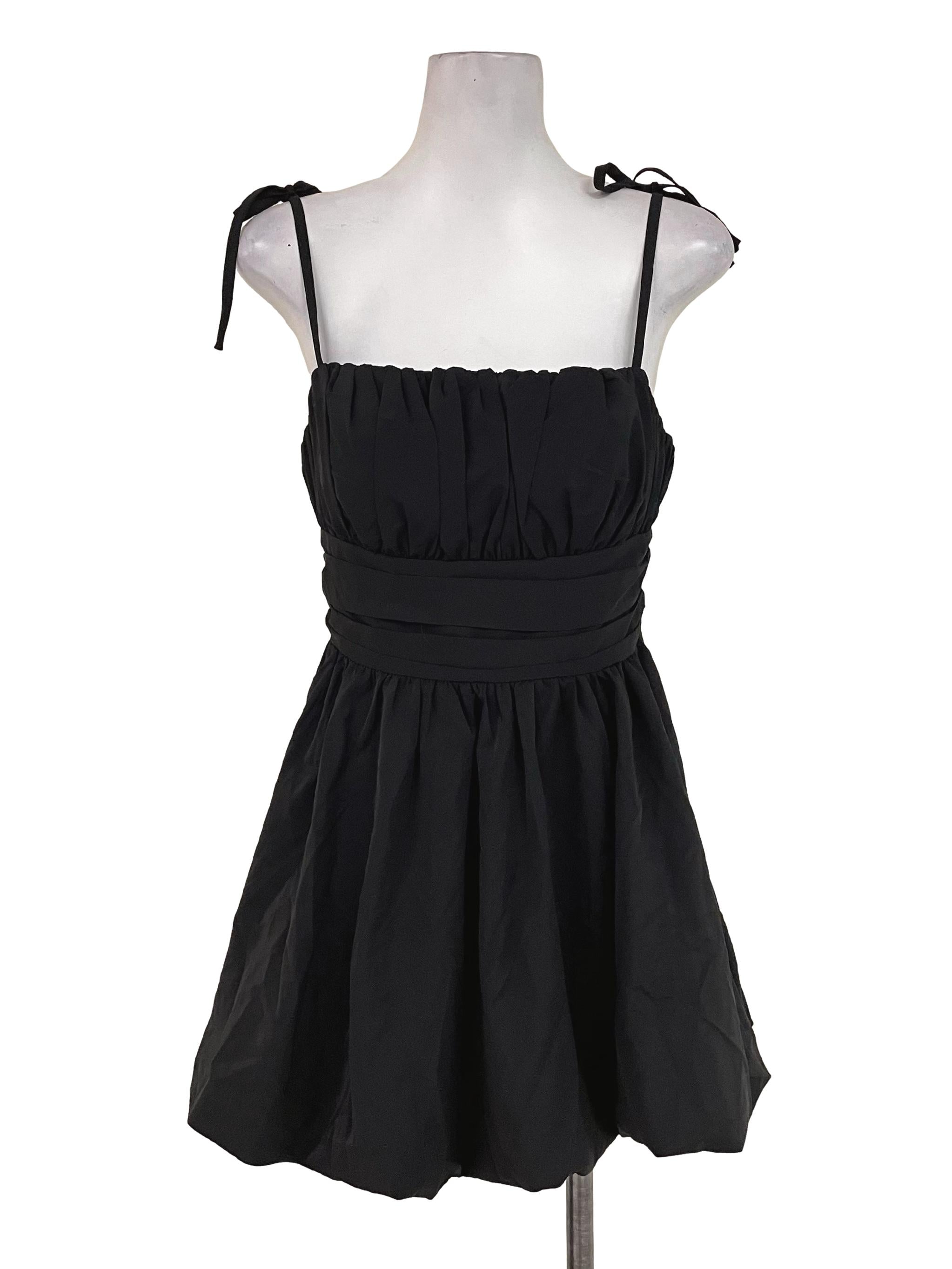 Black Flower Bud Tie Bow Dress