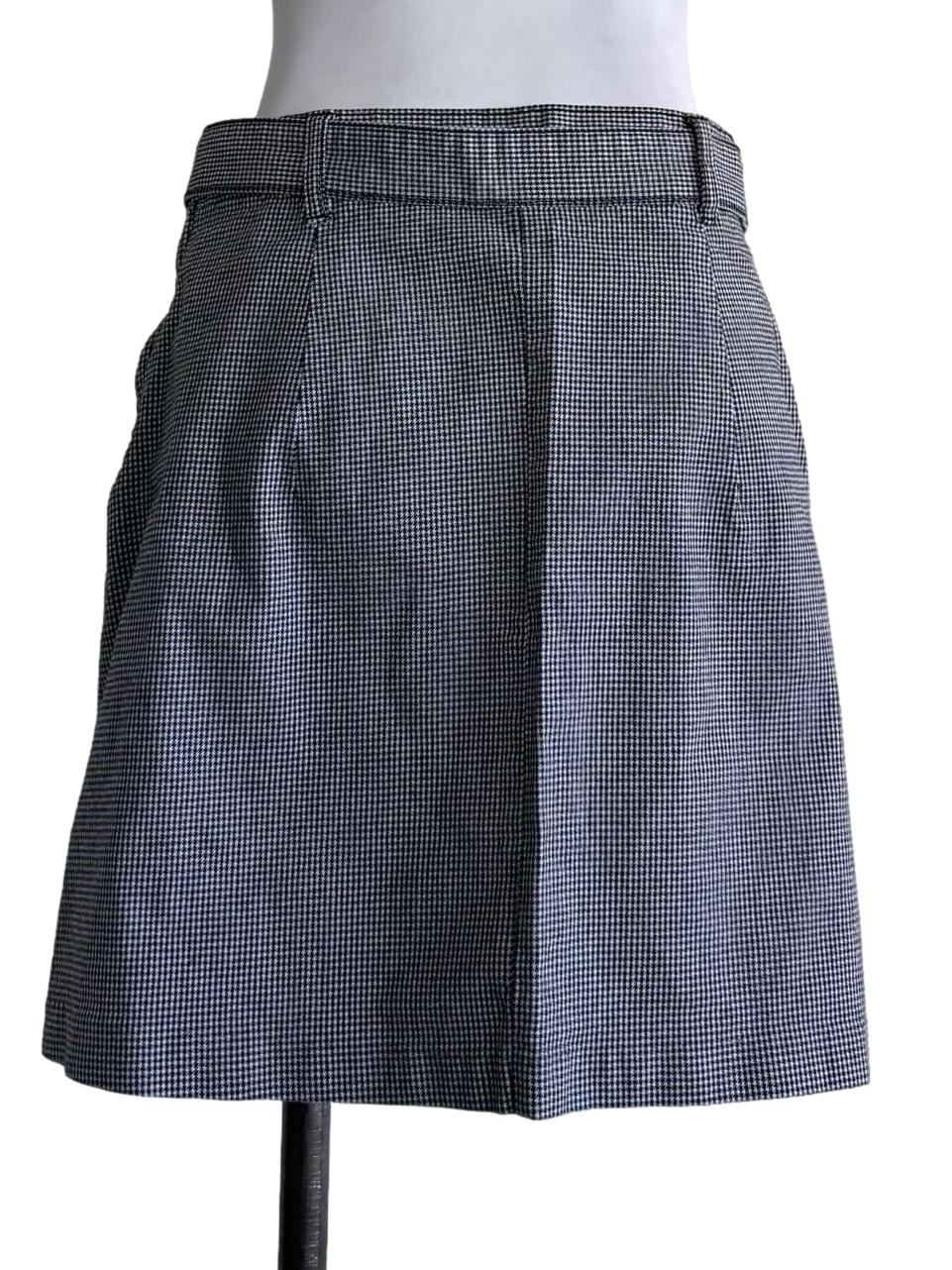 Grey Checkered Belted A-Line Skirt