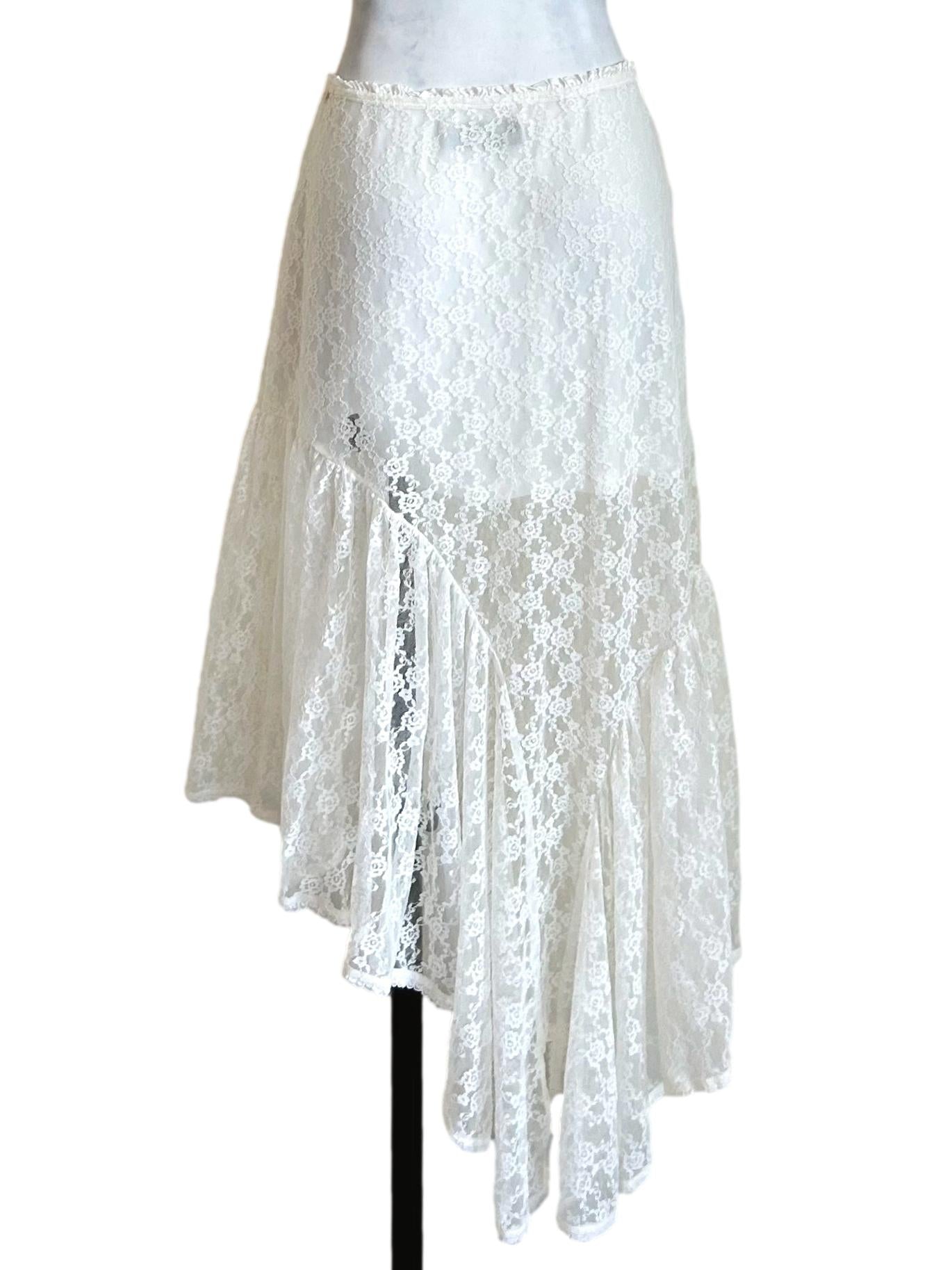 White Lace Asymmetric Midi Skirt