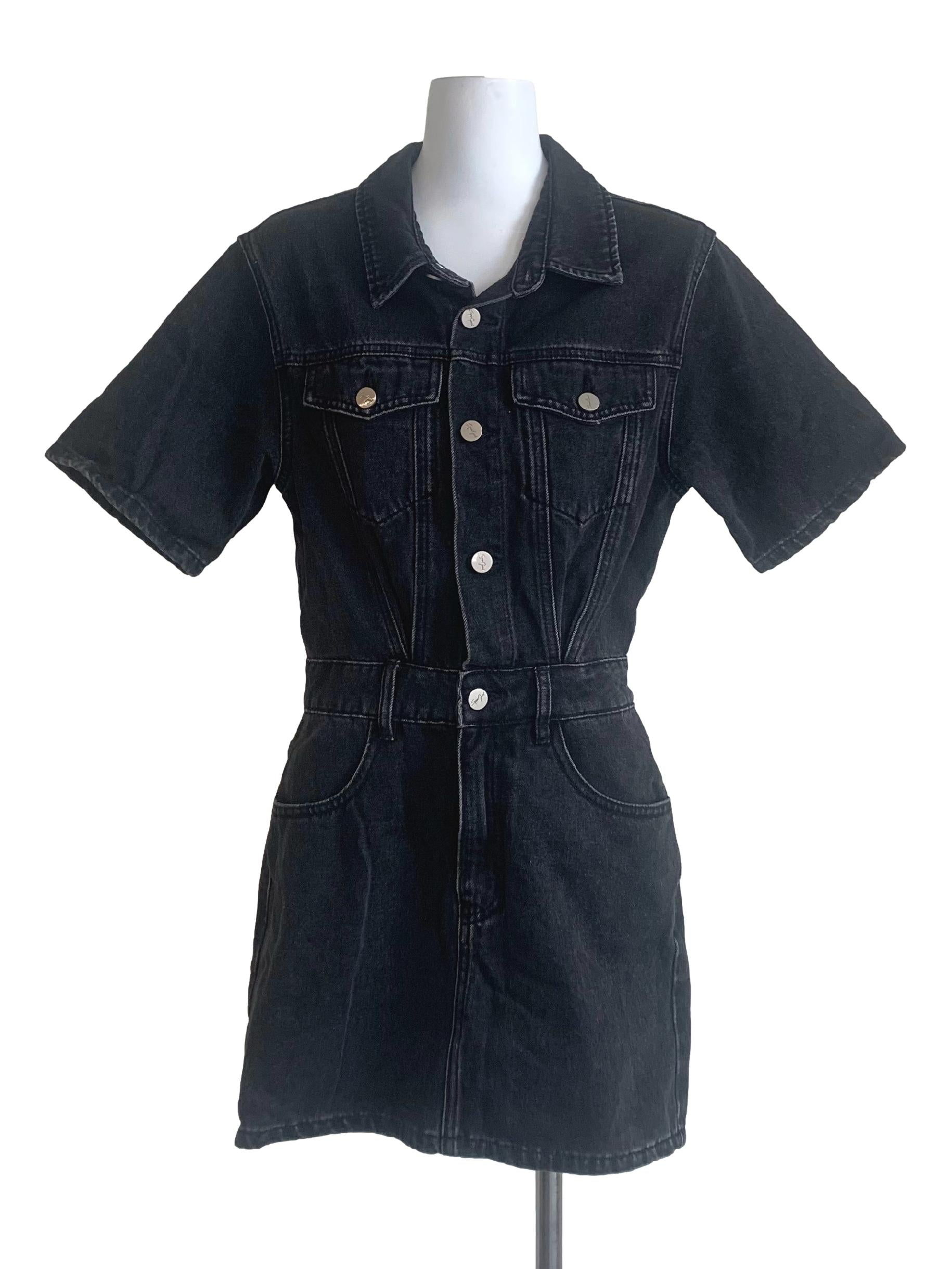 Charcoal Black Collar Denim Dress