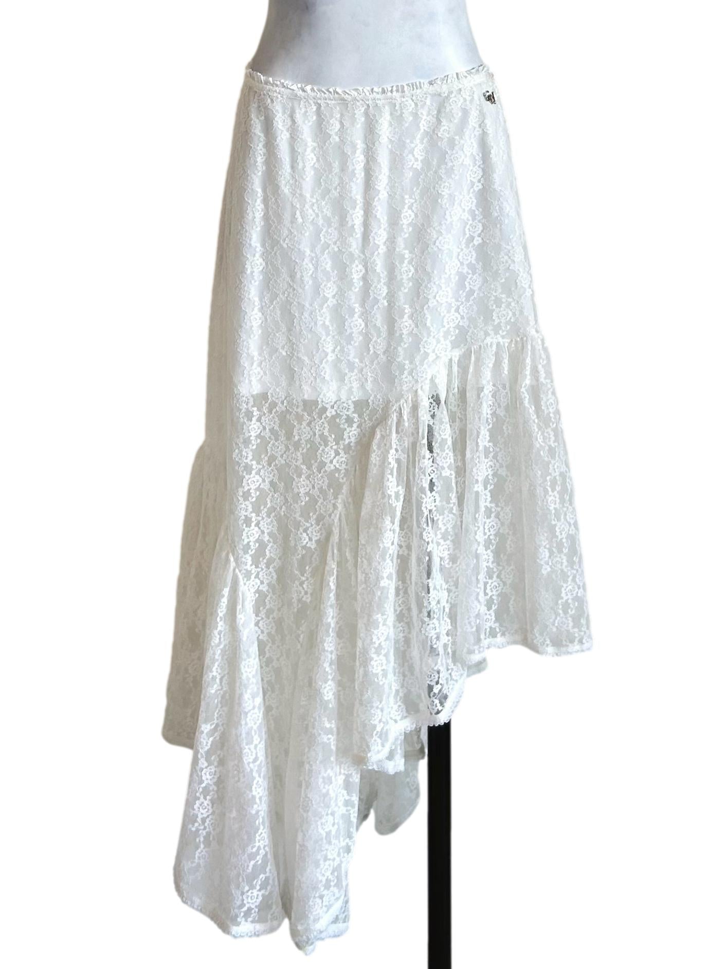 White Lace Asymmetric Midi Skirt