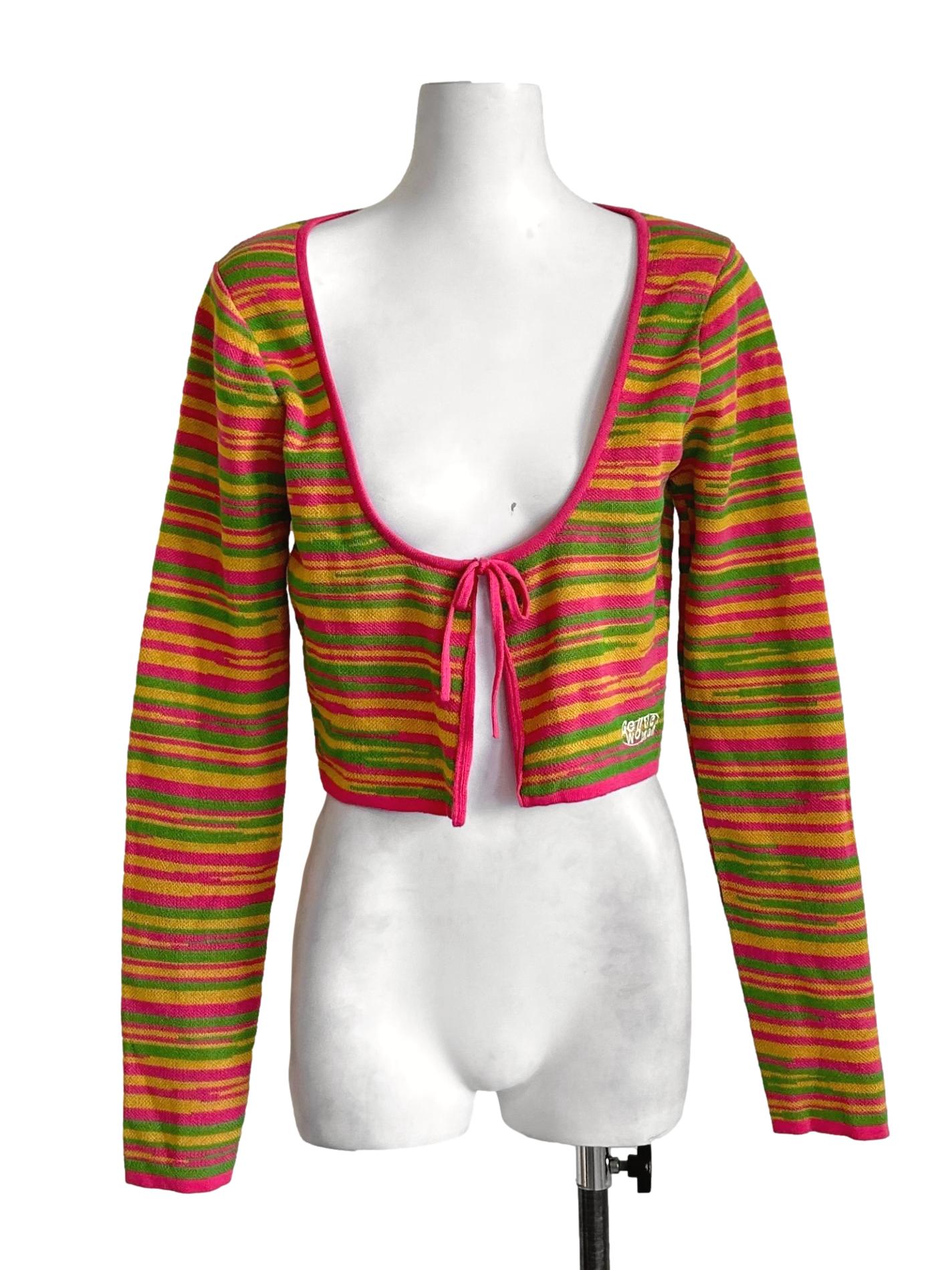 Striped Multi Color Crop Cardigan