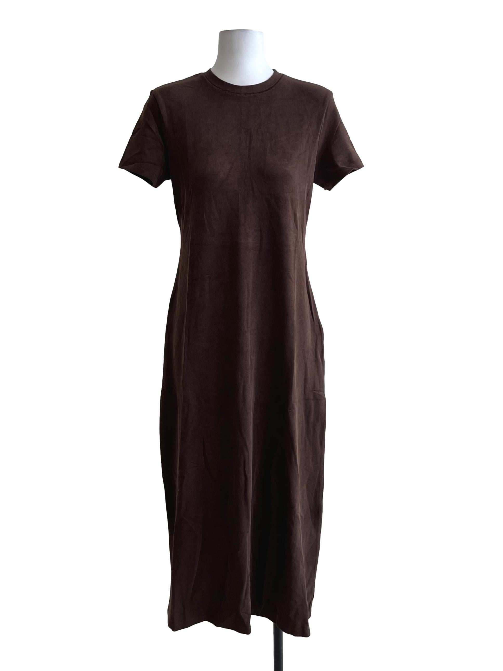 Wood Brown Round Neck Tee Dress