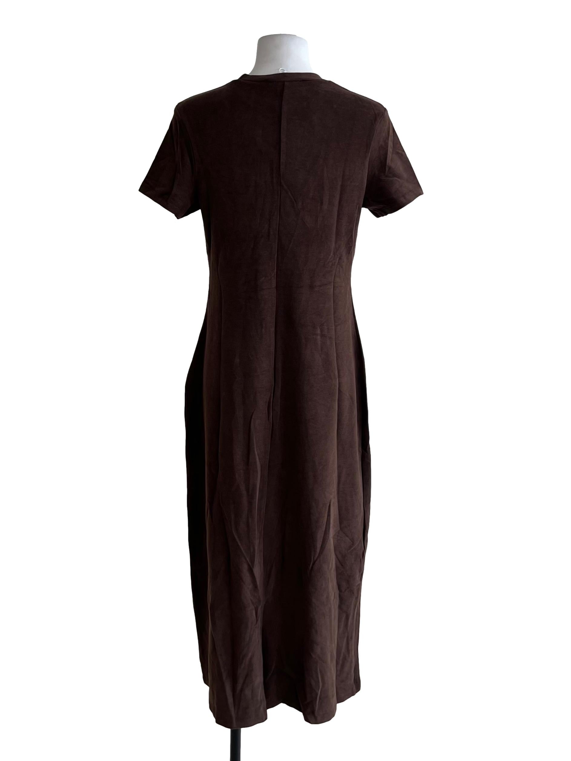Wood Brown Round Neck Tee Dress