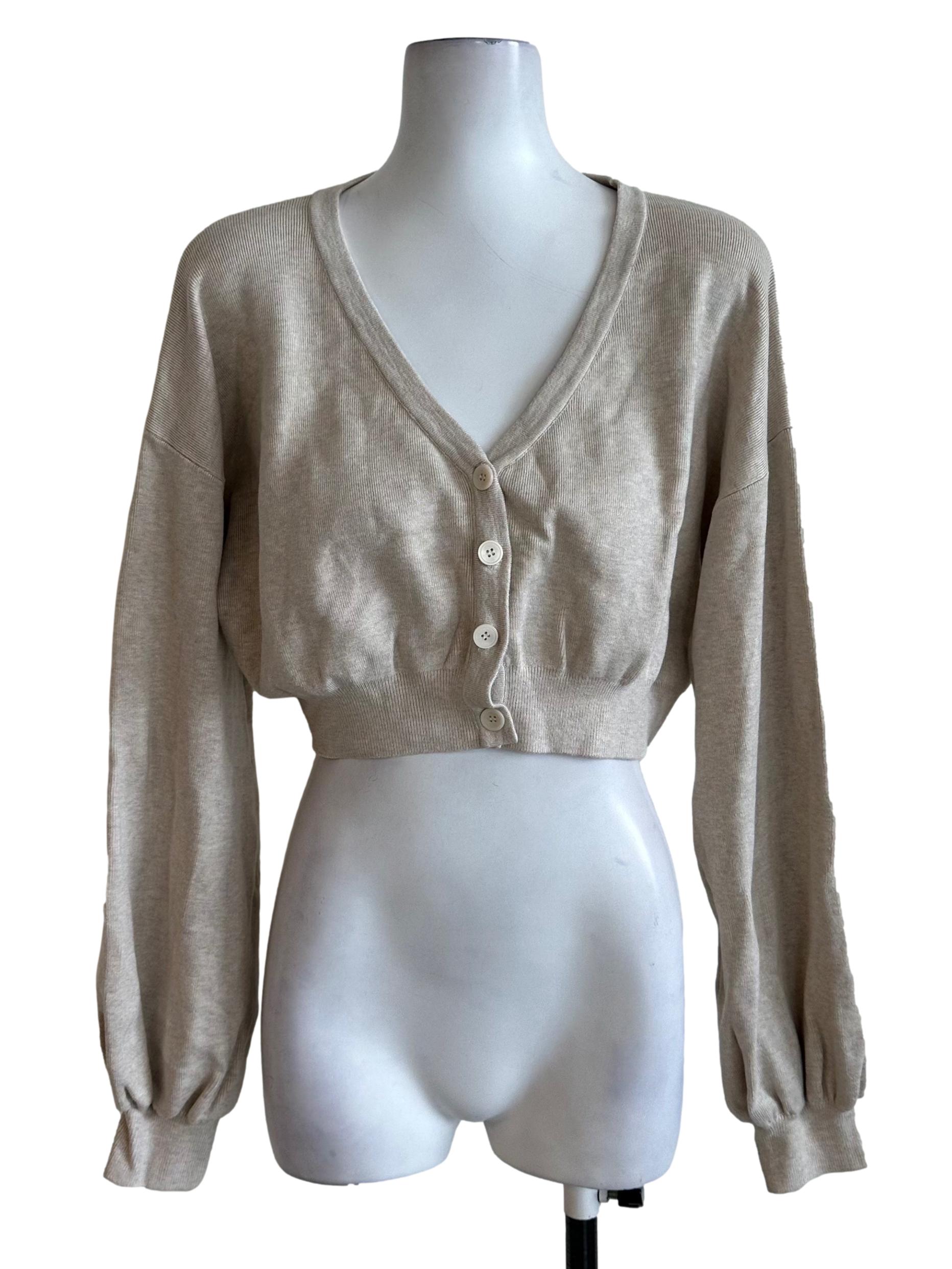 Sand Beige V Neck Crop Cardigan