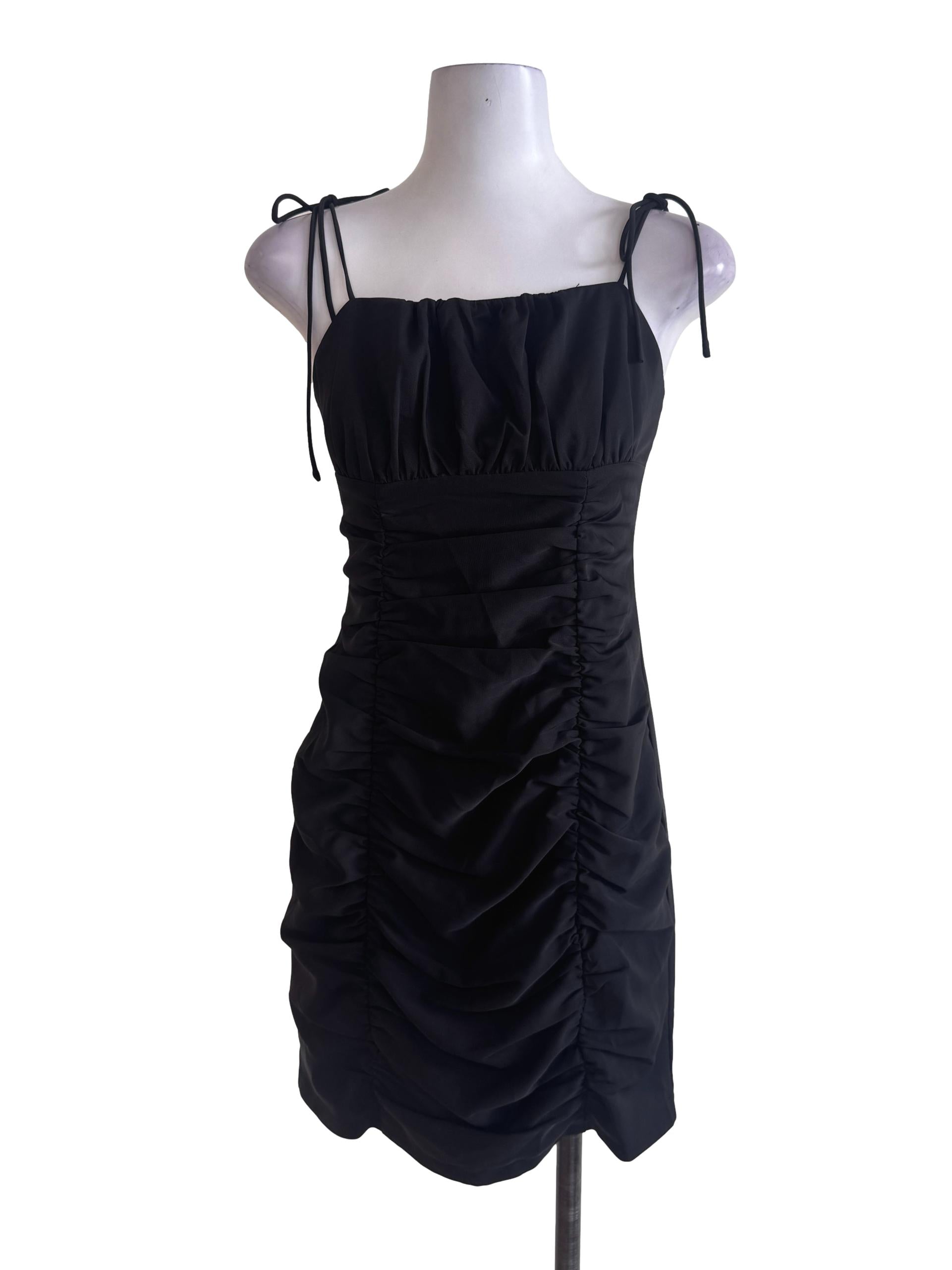 Black Spaghetti Strap Ruched Dress