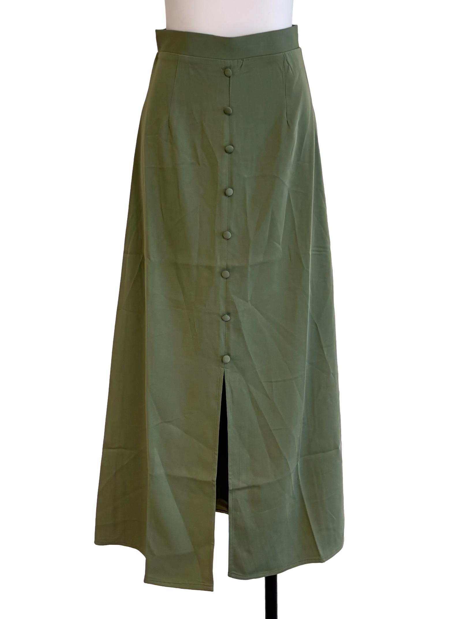 Olive Green Front Button Skirt