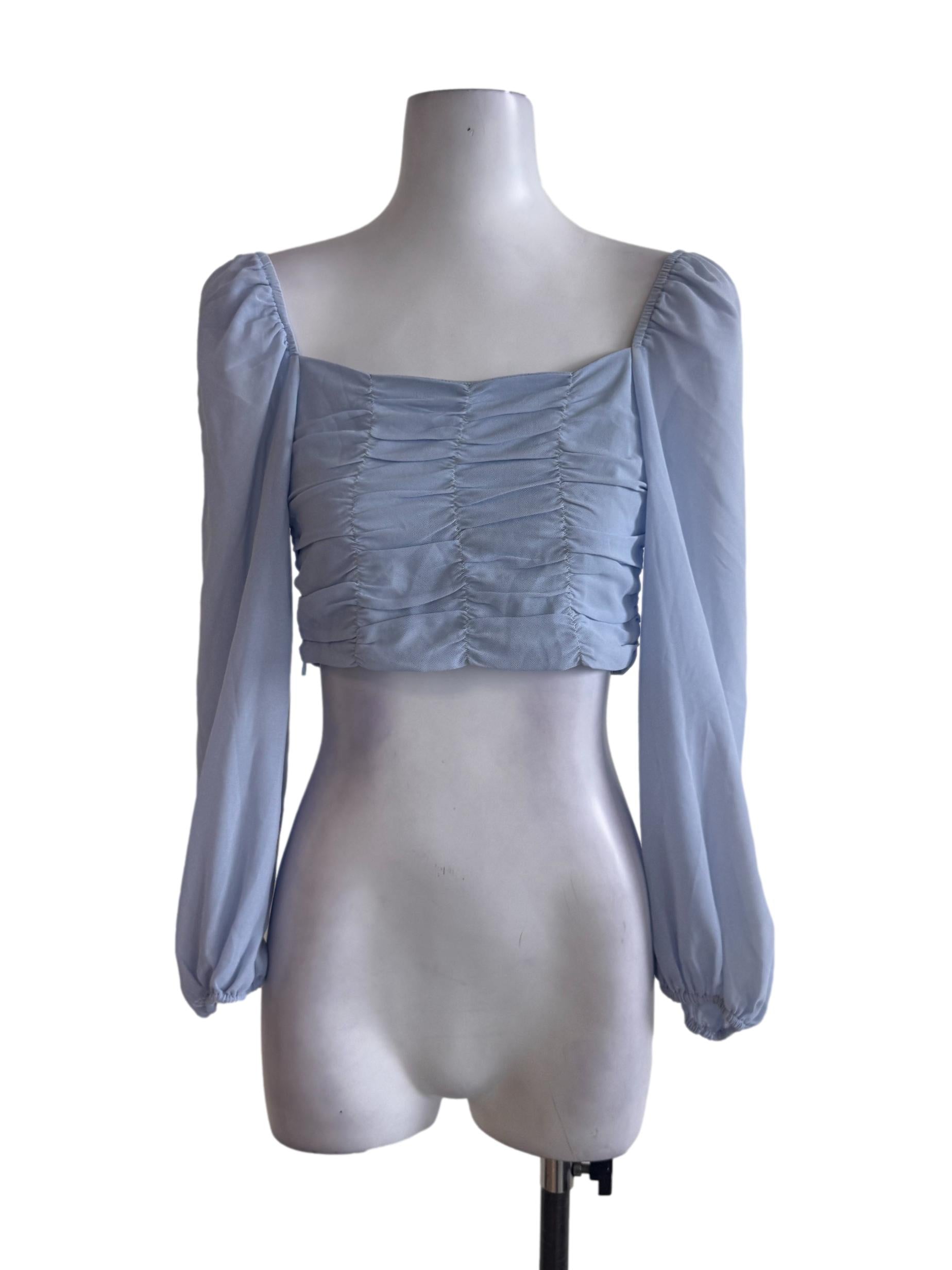Blue Ruched Long Sleeve Top
