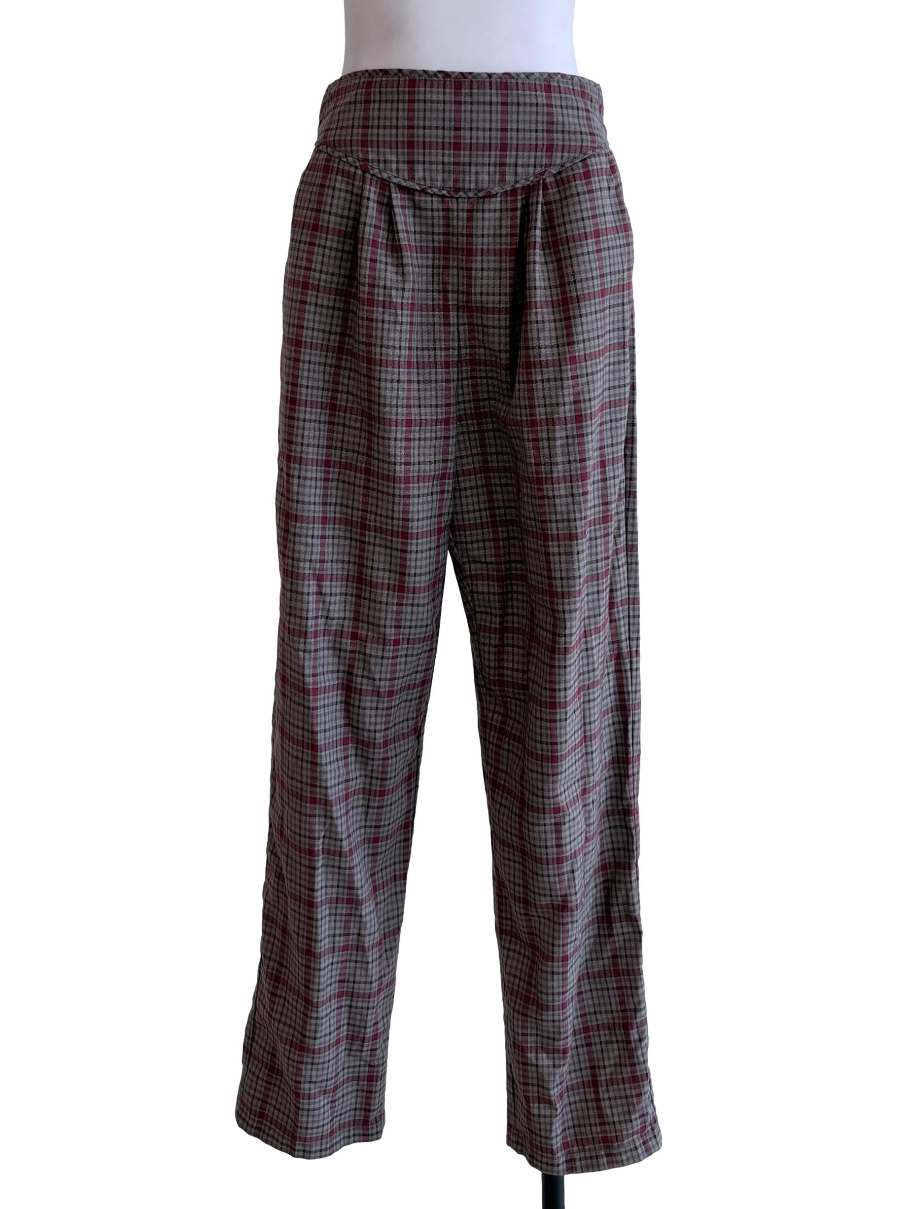 Red Brown Checked Pegged Pants